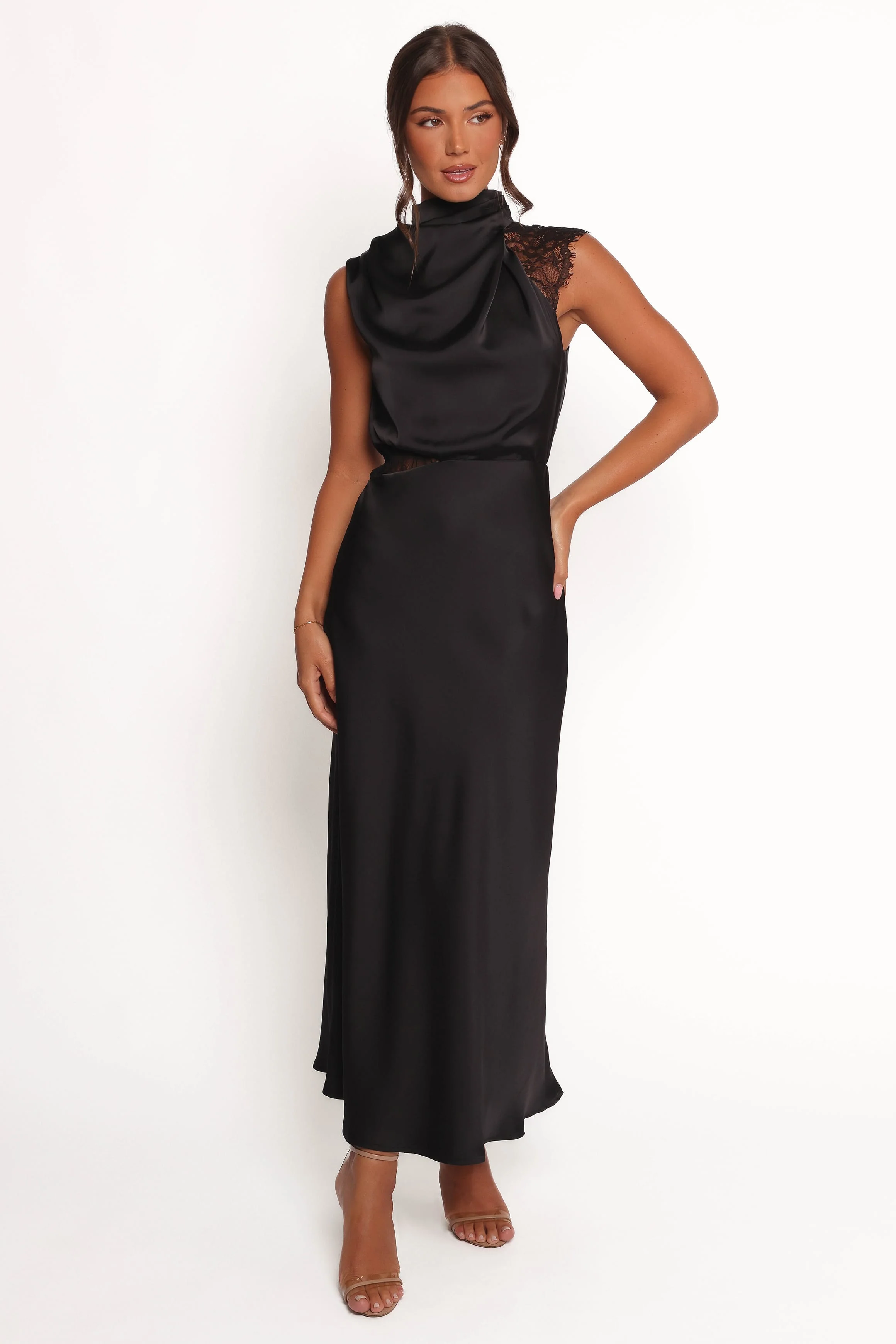 Anabelle Halter Neck Lace Maxi Dress - Black