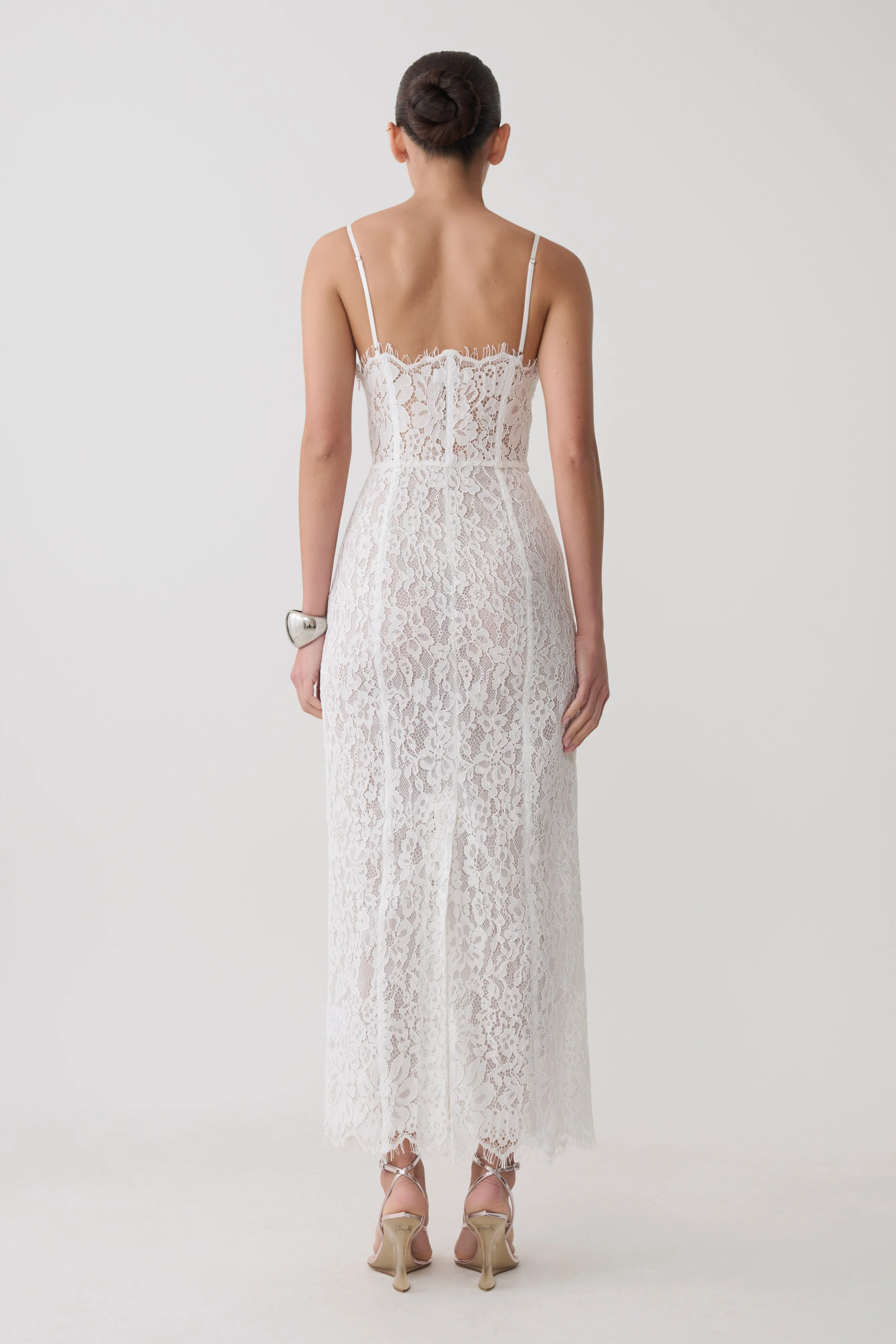 Ottilie Lace And Mesh Midi Dress - White