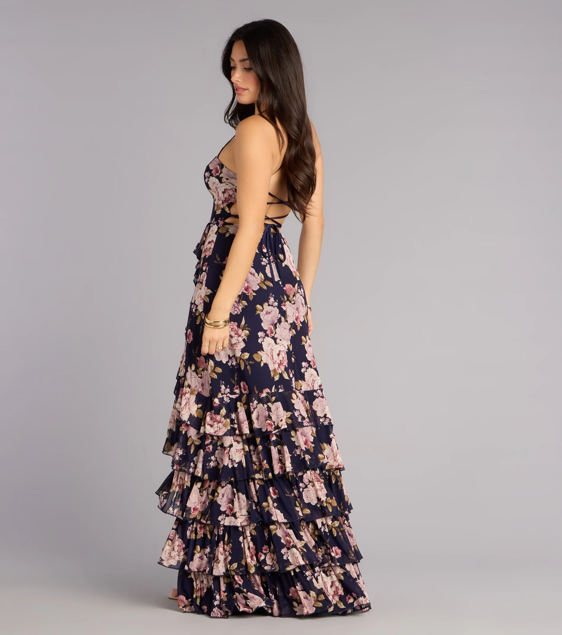 Brooke Floral A-Line Lace-Up Formal Dress