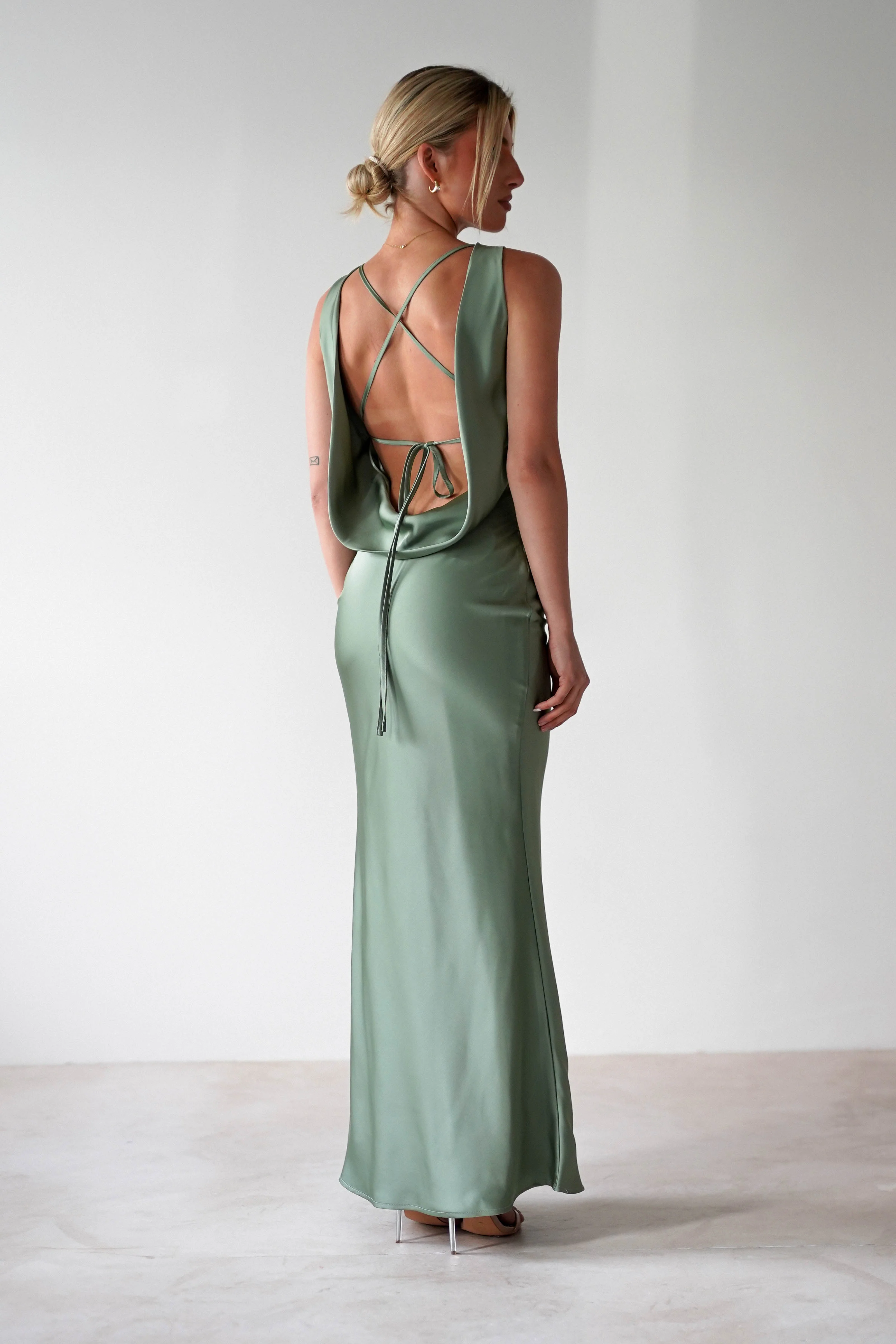 Alanna Soft Matte Satin Maxi Dress | Olive