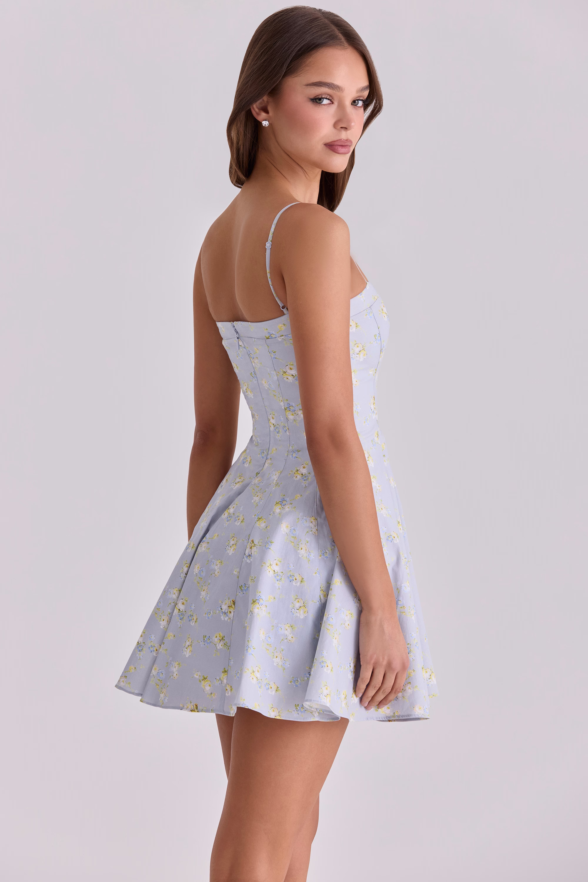 blue wildflower floral print cotton mini sundress