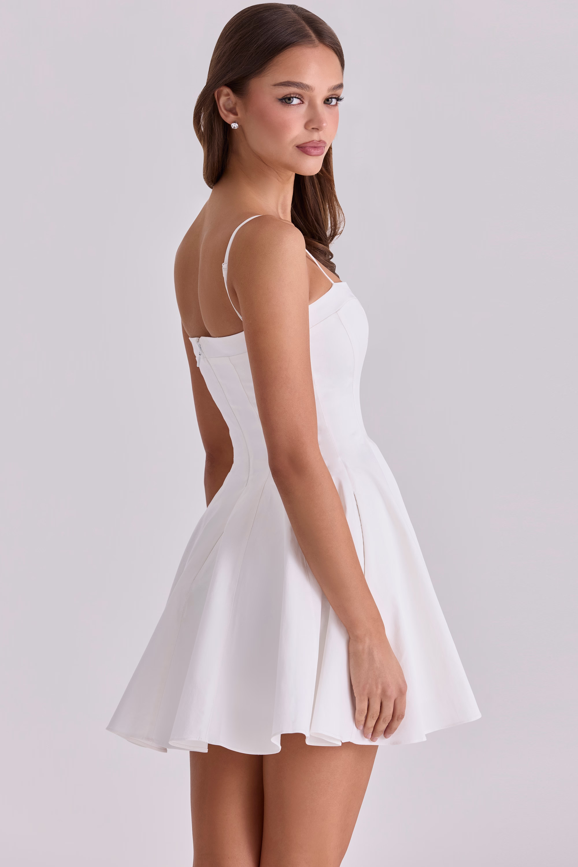 white cotton flared mini sundress