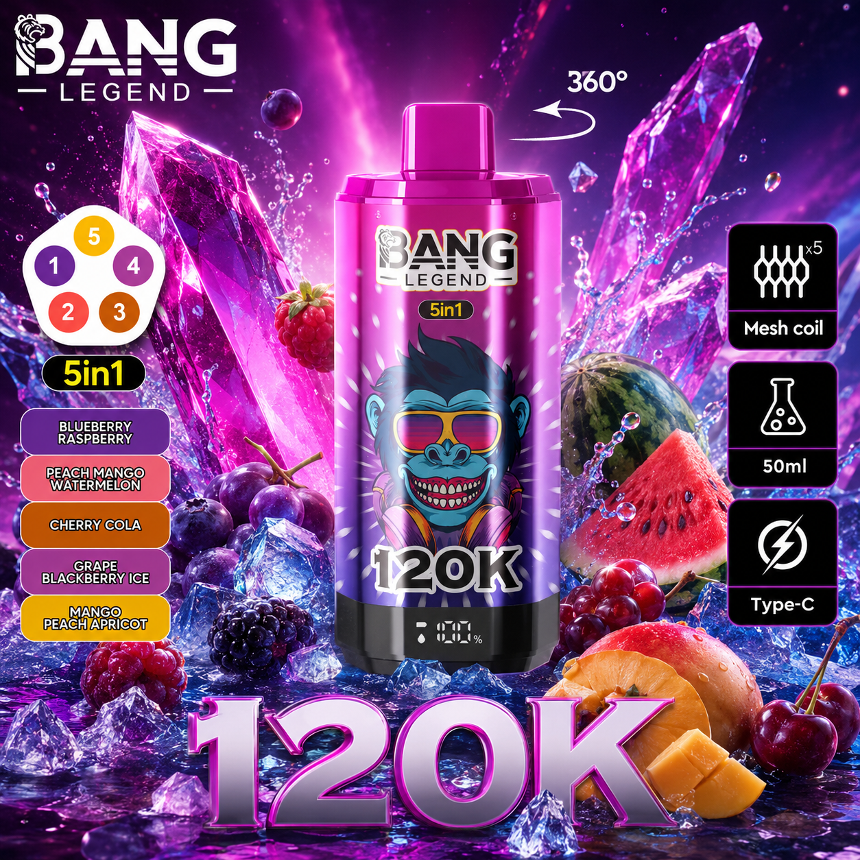 【New Arrive】Bang Legend 120000 120K Puffs 5 in 1