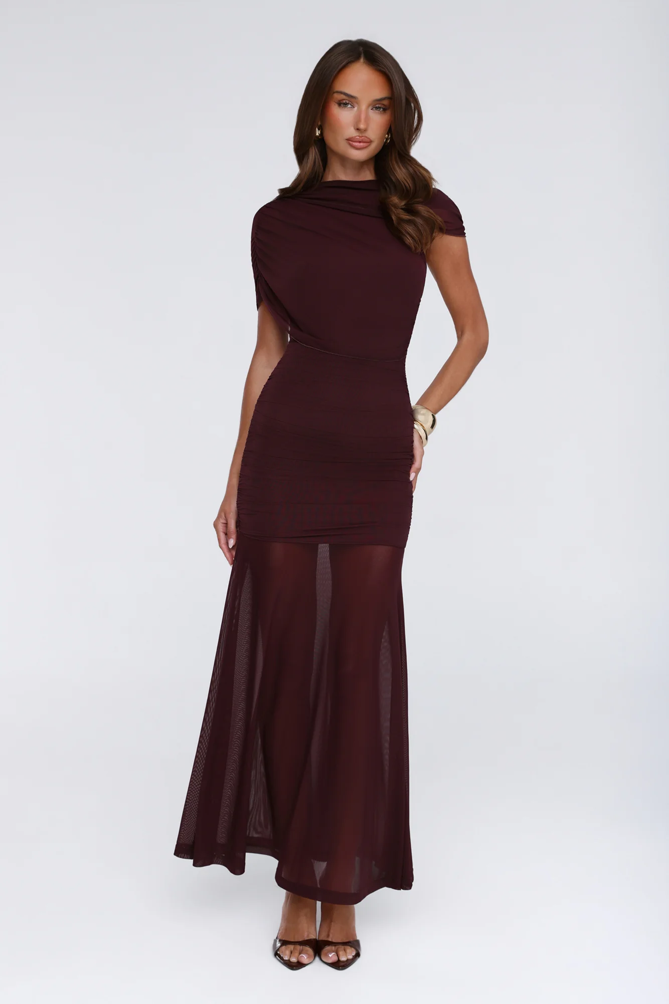 Effortless Theory Mesh Maxi Dress Burgundy