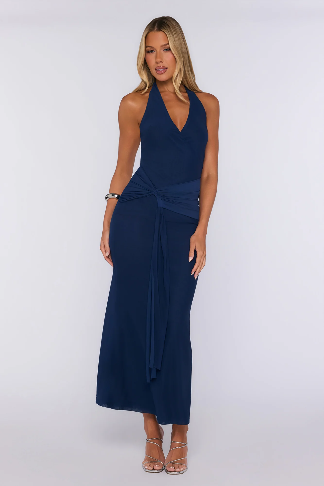Beautifully Soft Halter Mesh Maxi Dress Navy