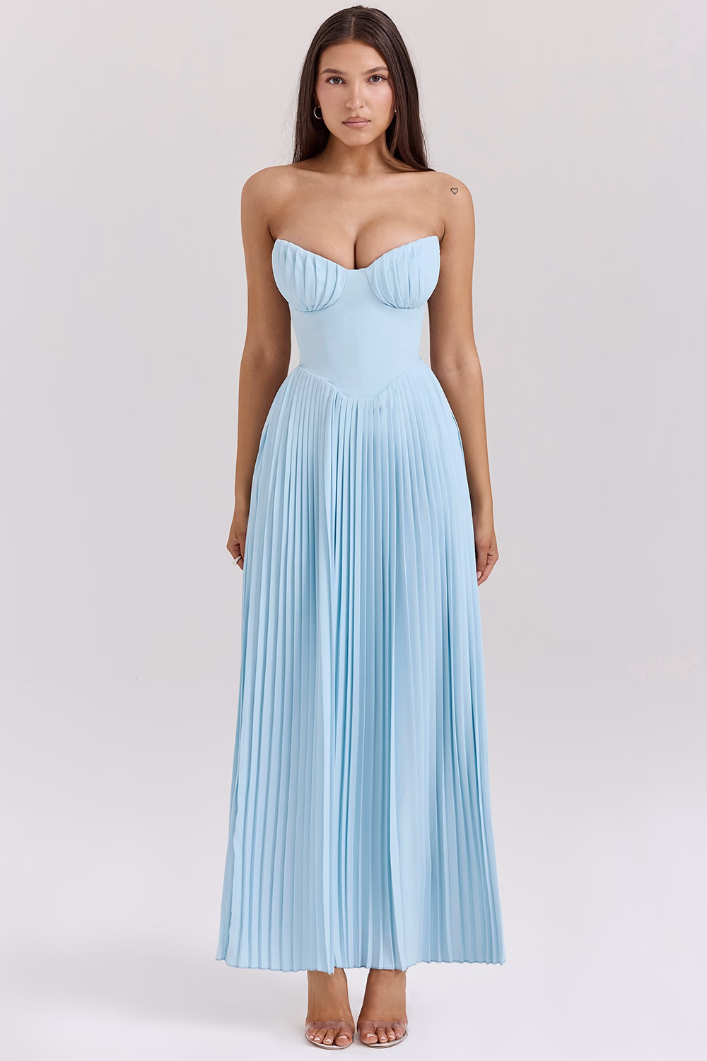 ocean blue pleated maxi dress