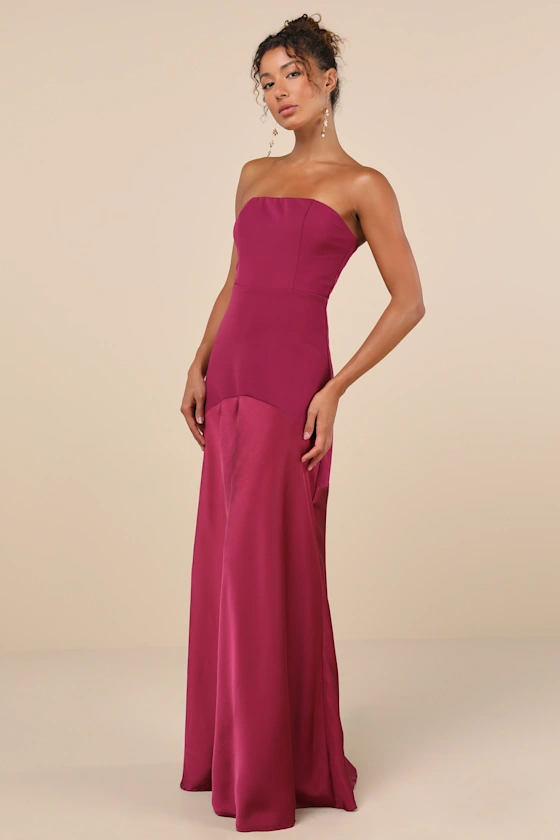 Compelling Style Plum Purple Strapless A-Line Maxi Dress