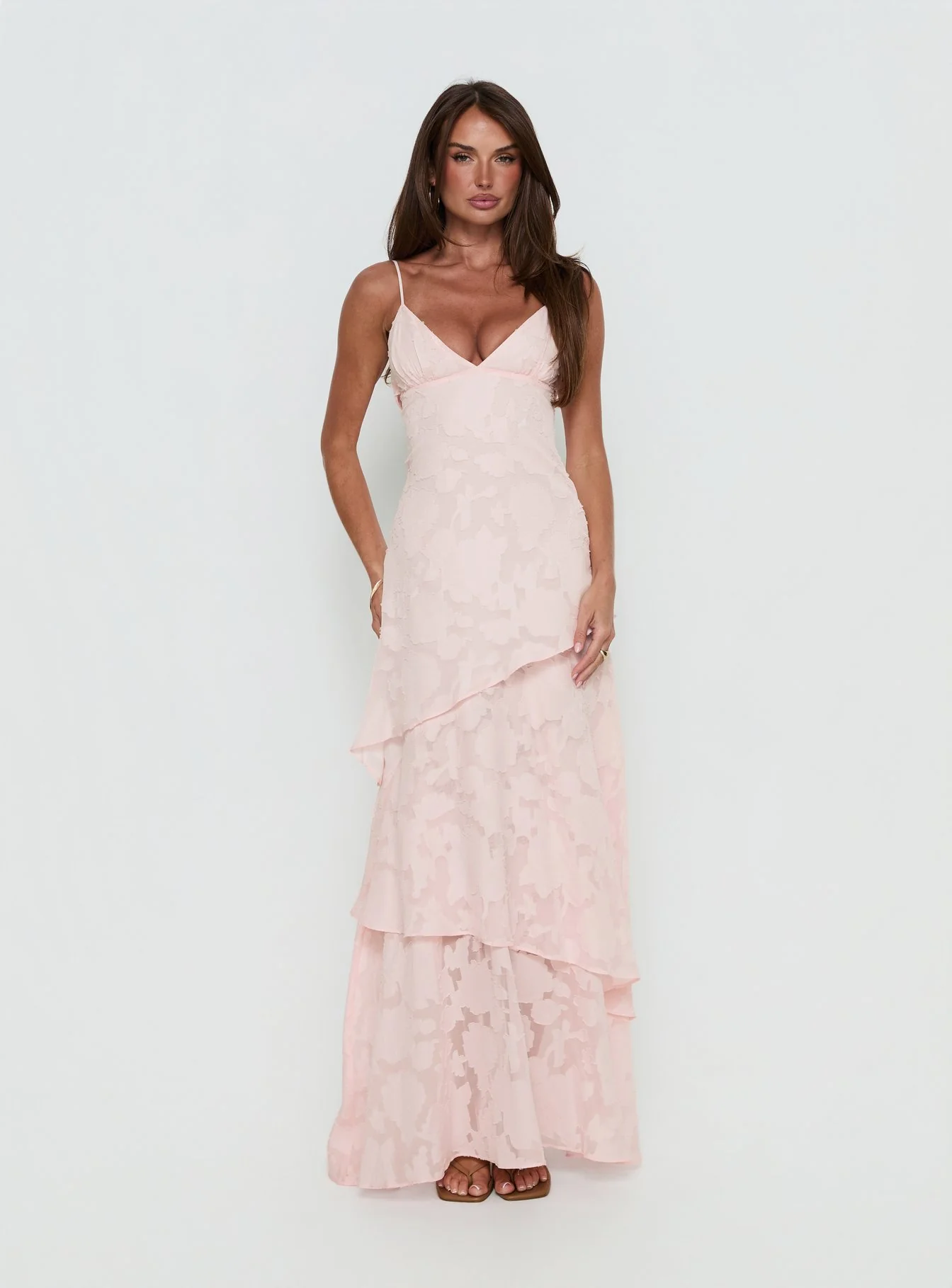 Lyricah Tiered Tie Back Maxi Dress Pink