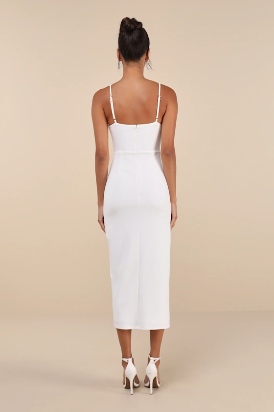 Always Turning Heads White Bustier Tulip Midi Dress