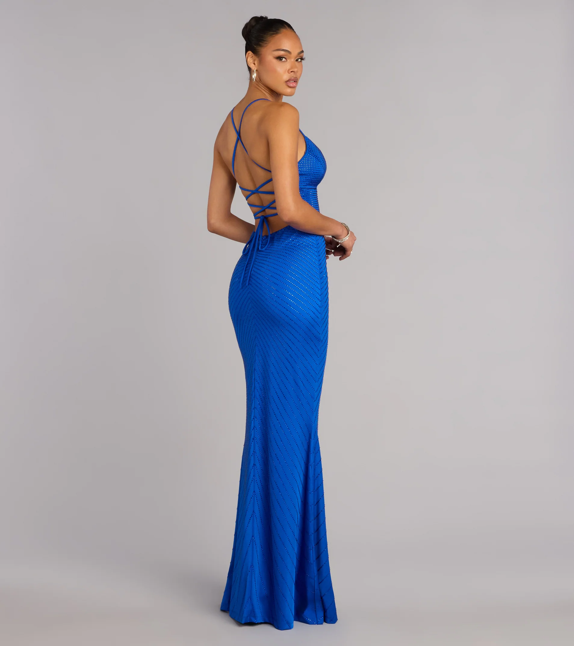 Liliana Rhinestone Lace-Up Formal Dress
