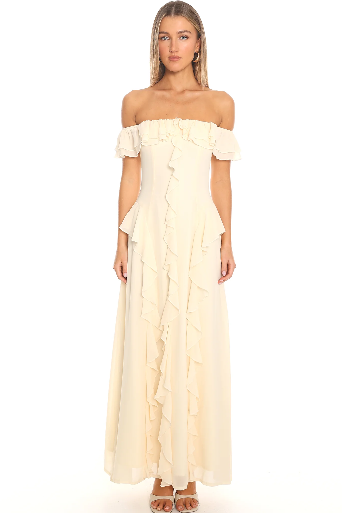 Scarlet Off-Shoulder Ruffle Trim Maxi Dress Butter