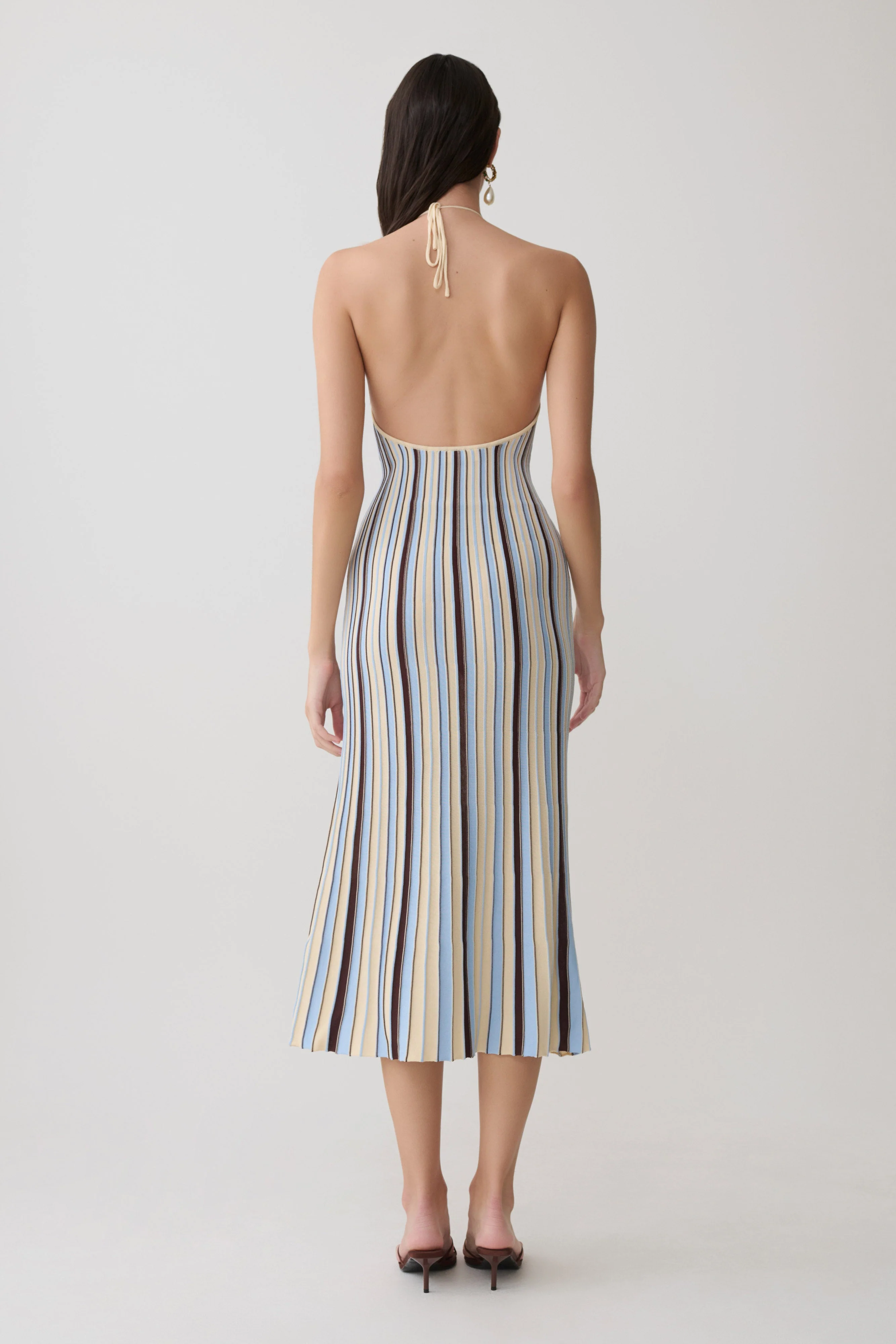 Dalani Halterneck Knit Midi Dress - Blue/Chocolate