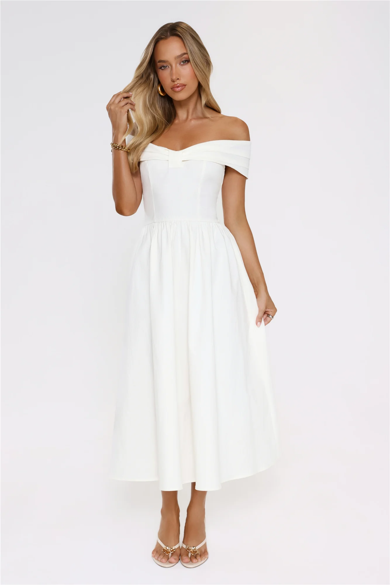 Worth It Always Off Shoulder Midi Dress White