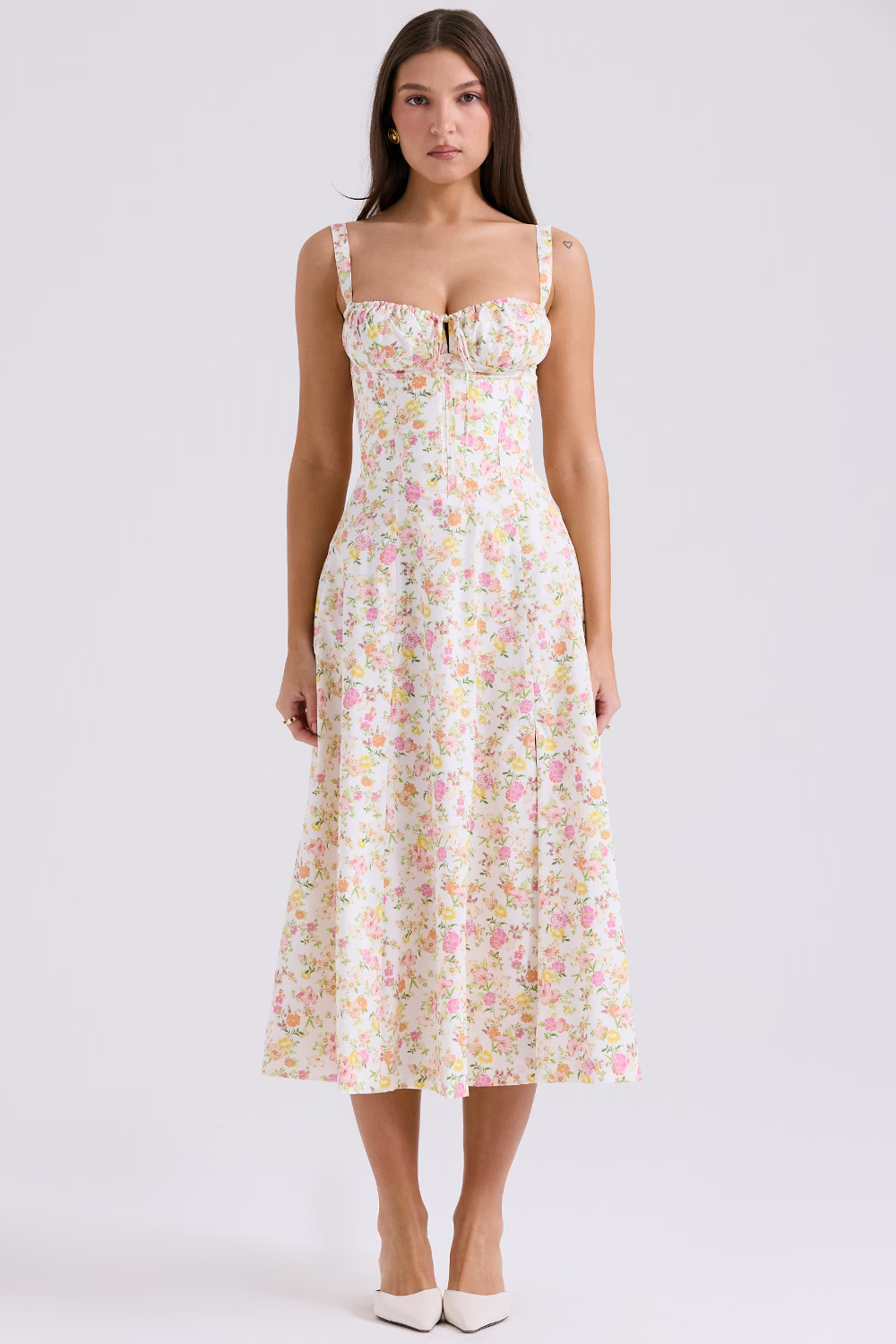 ivory meadow print cotton bustier sundress