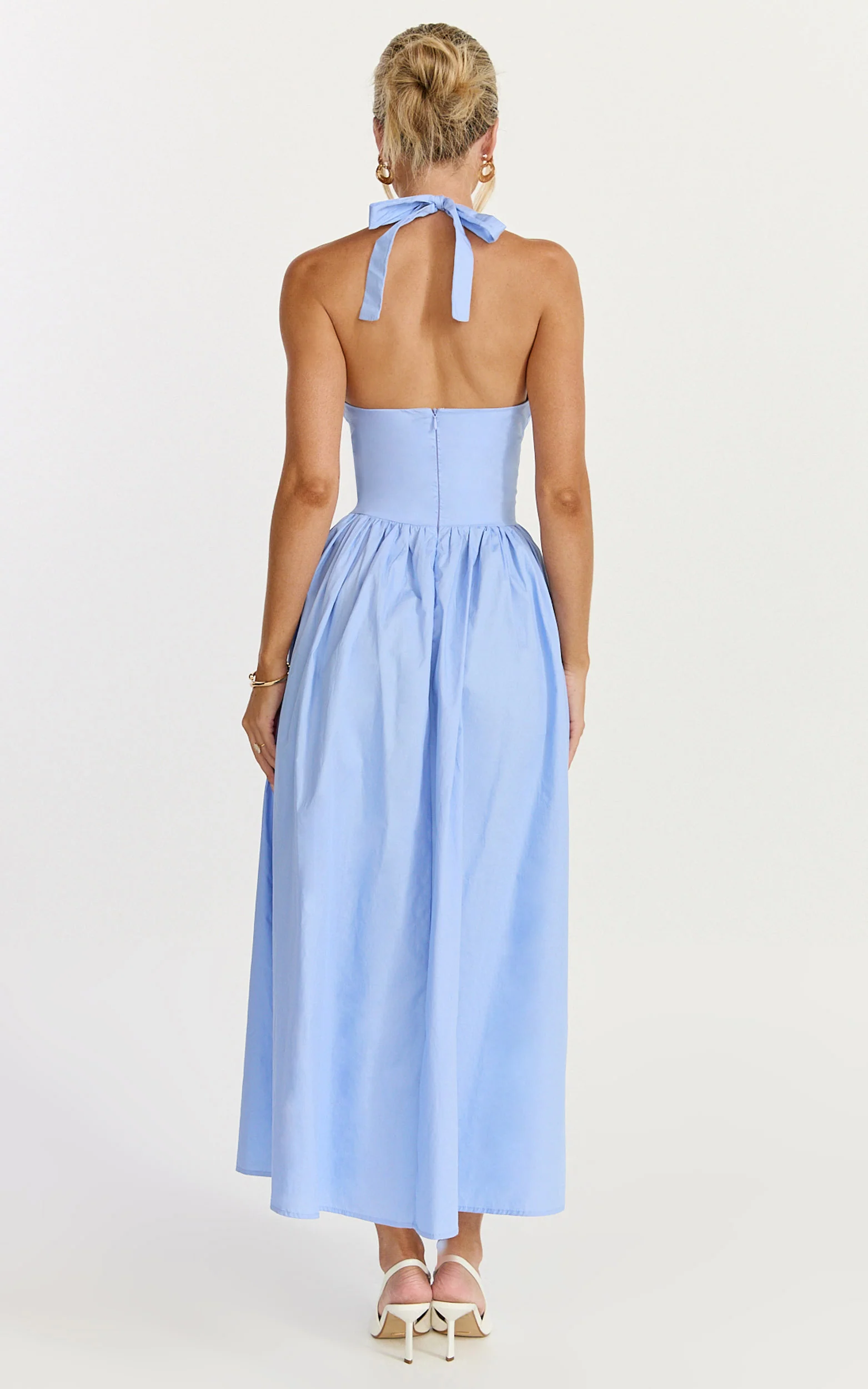 Plunge Fit And Flare Dress in Cornflower Blue