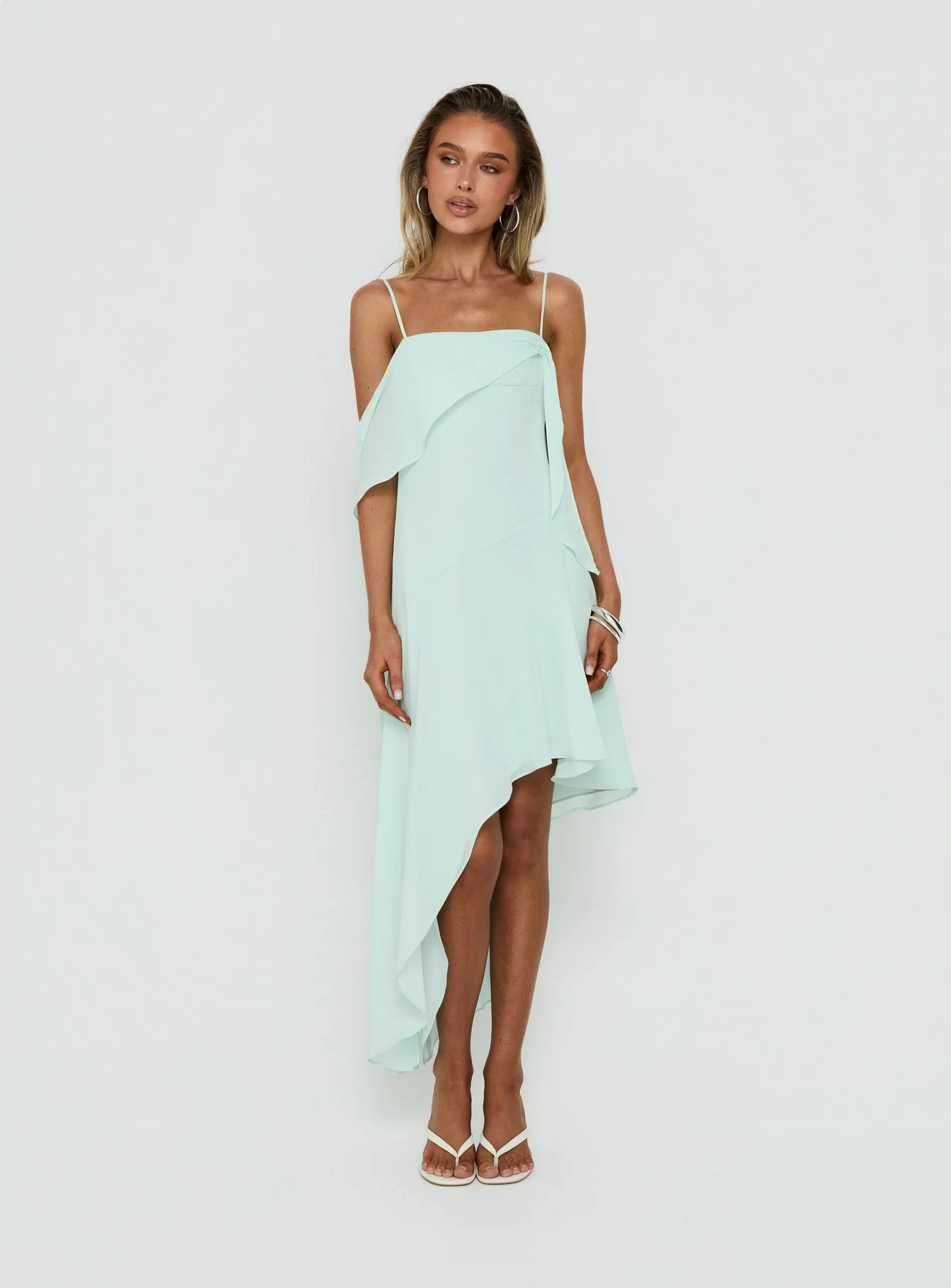 Massey Bust Draping Low Back Midi Dress Aqua
