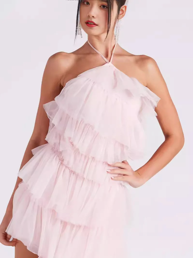 Formal Tulle Long Dress - Pink