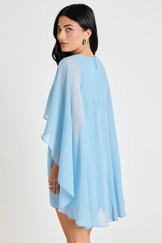 Jolia Light Blue Cape V-Neck Mini Dress
