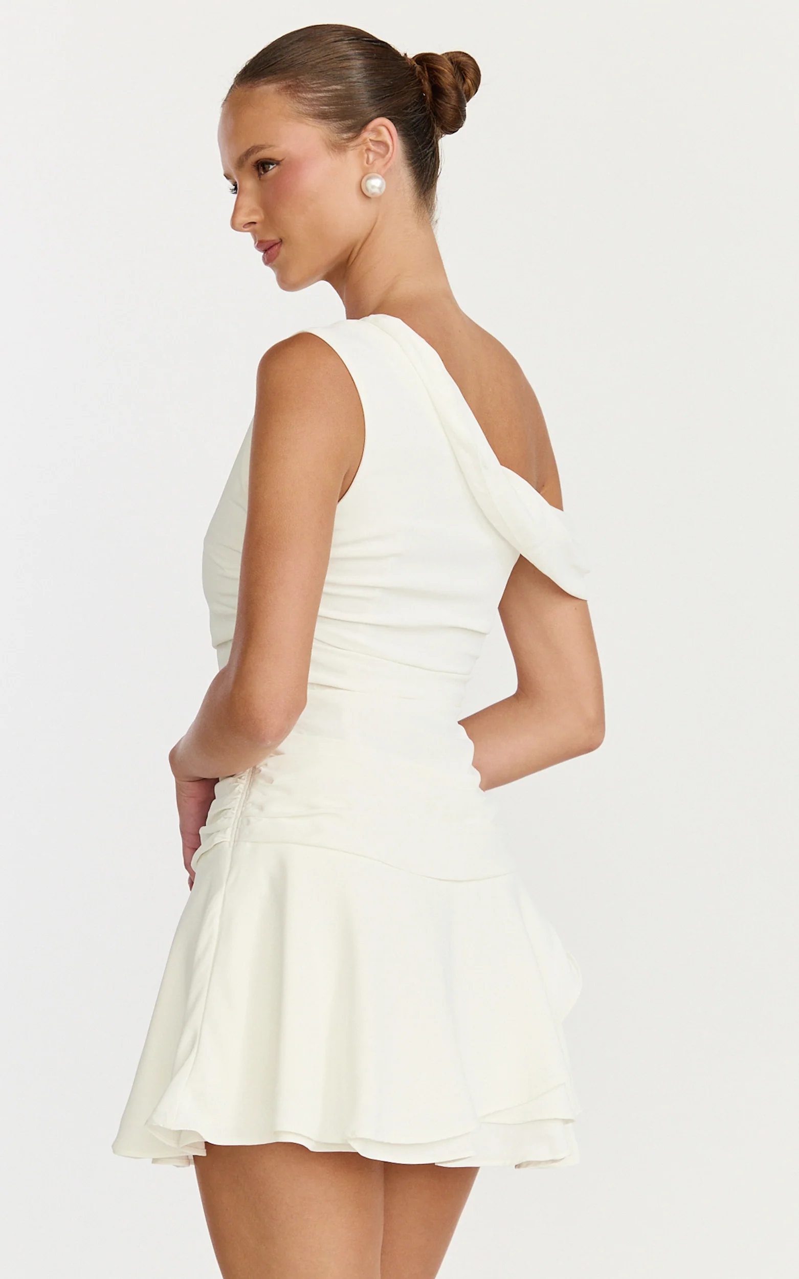 Off Shoulder Drop Waist Dress in White
