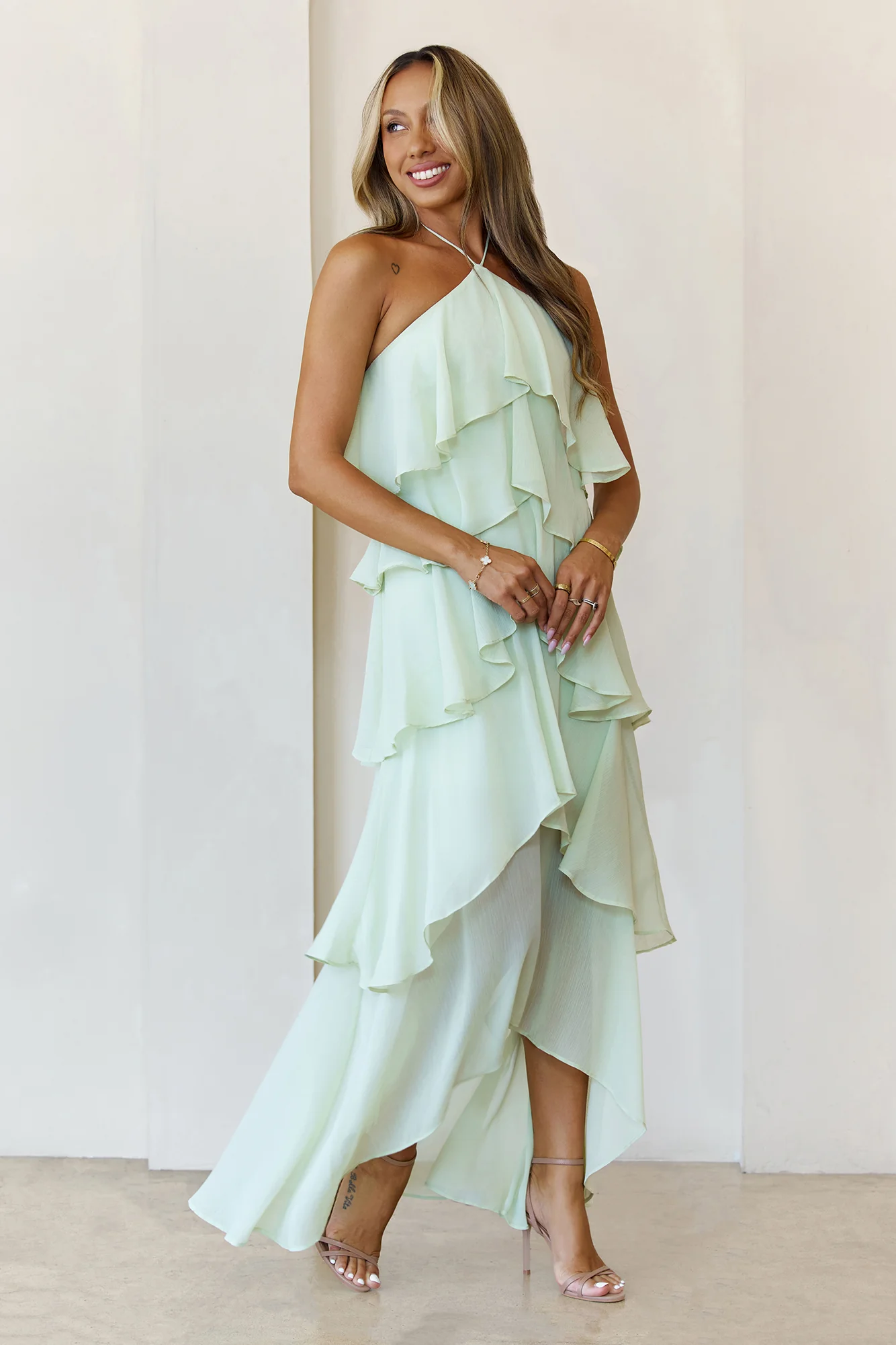 Santorini Breeze Halter Maxi Dress Lime