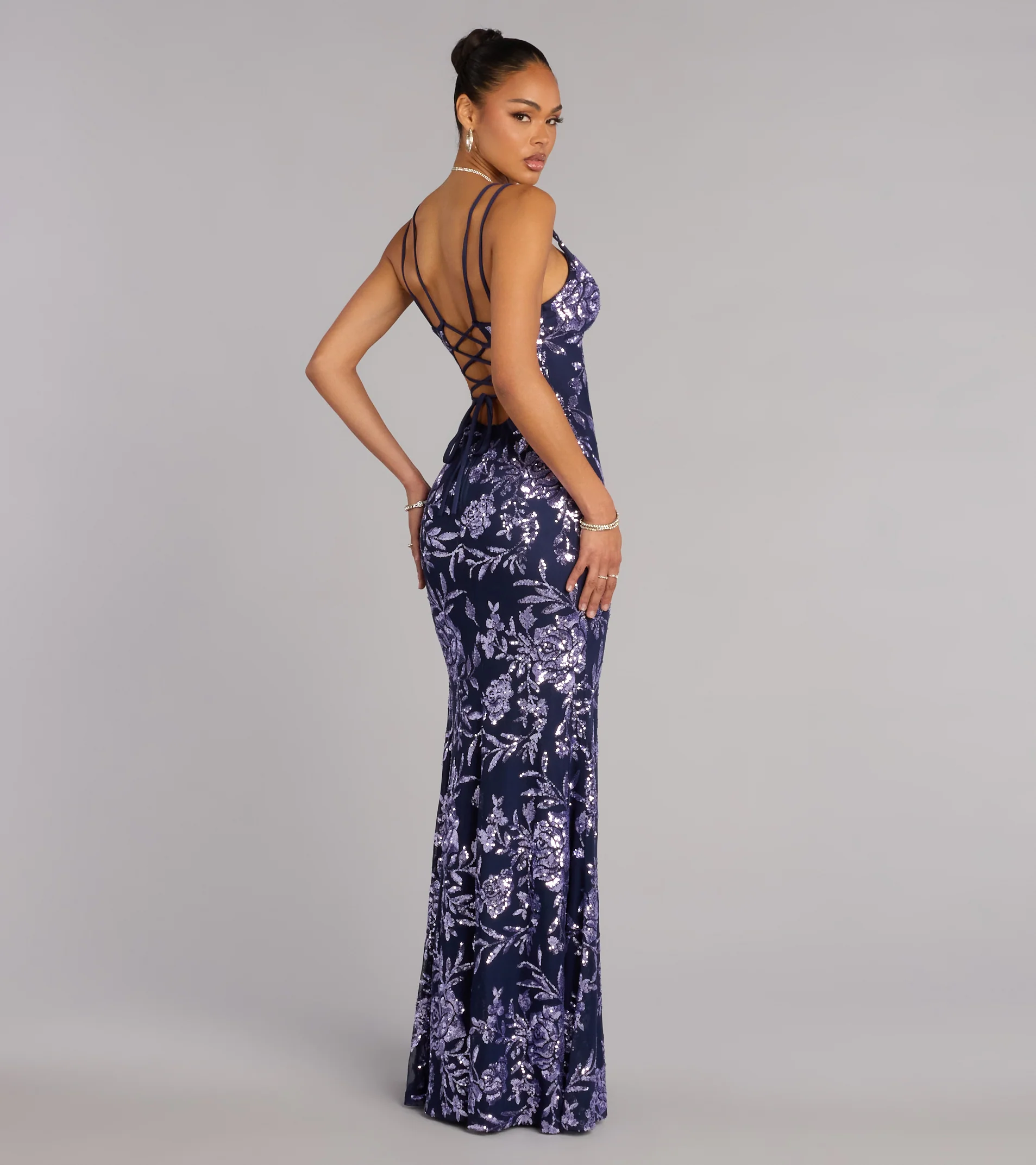 Angela Floral Sequin Formal Dress