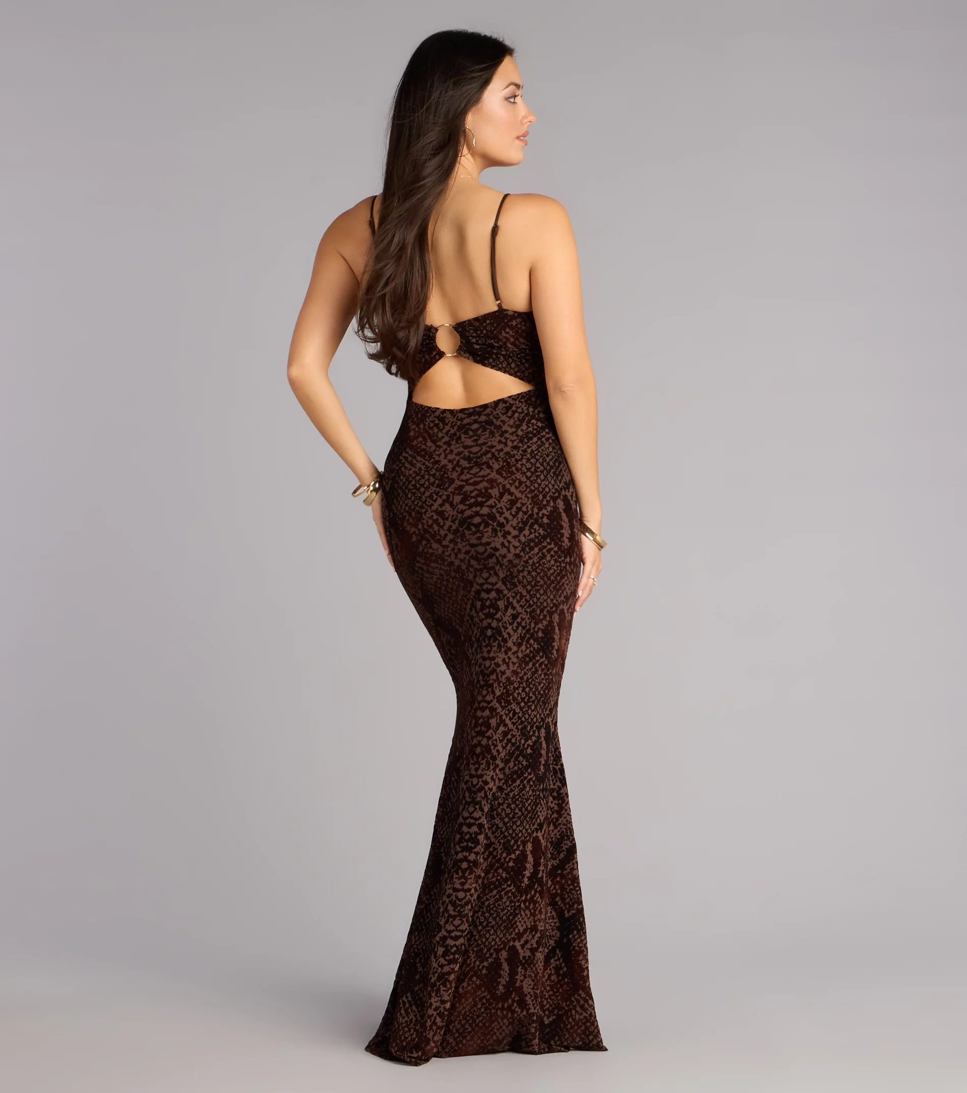 Arli Snake Velvet Burnout Mermaid Dress
