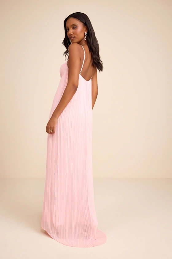 Avi Light Pink Pleated Sleeveless Maxi Dress