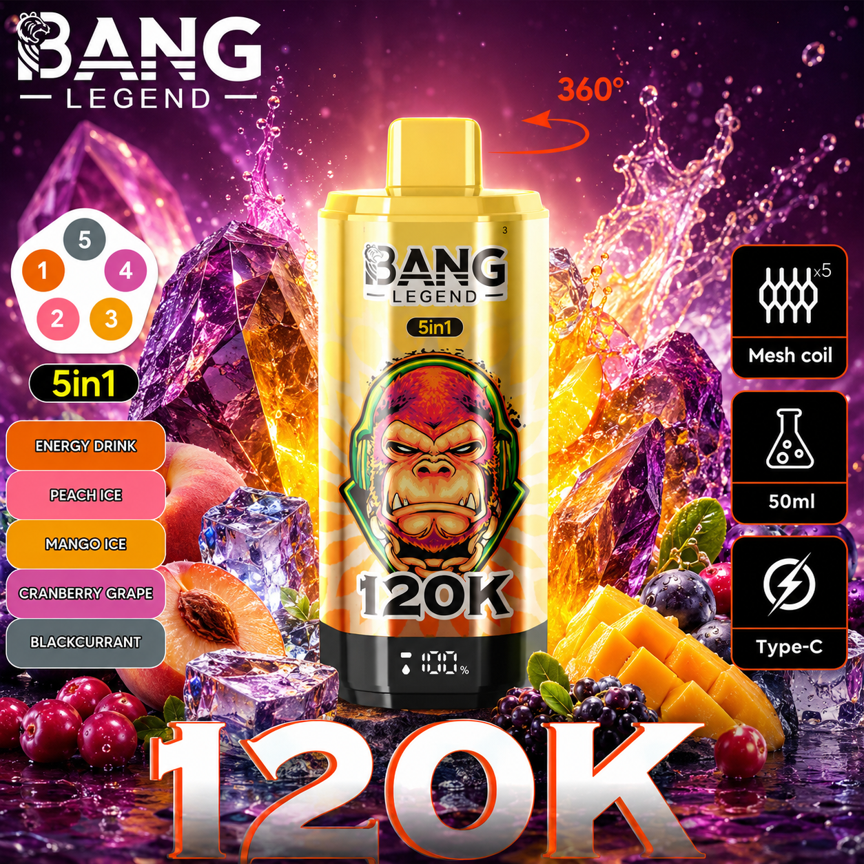 【New Arrive】Bang Legend 120000 120K Puffs 5 in 1