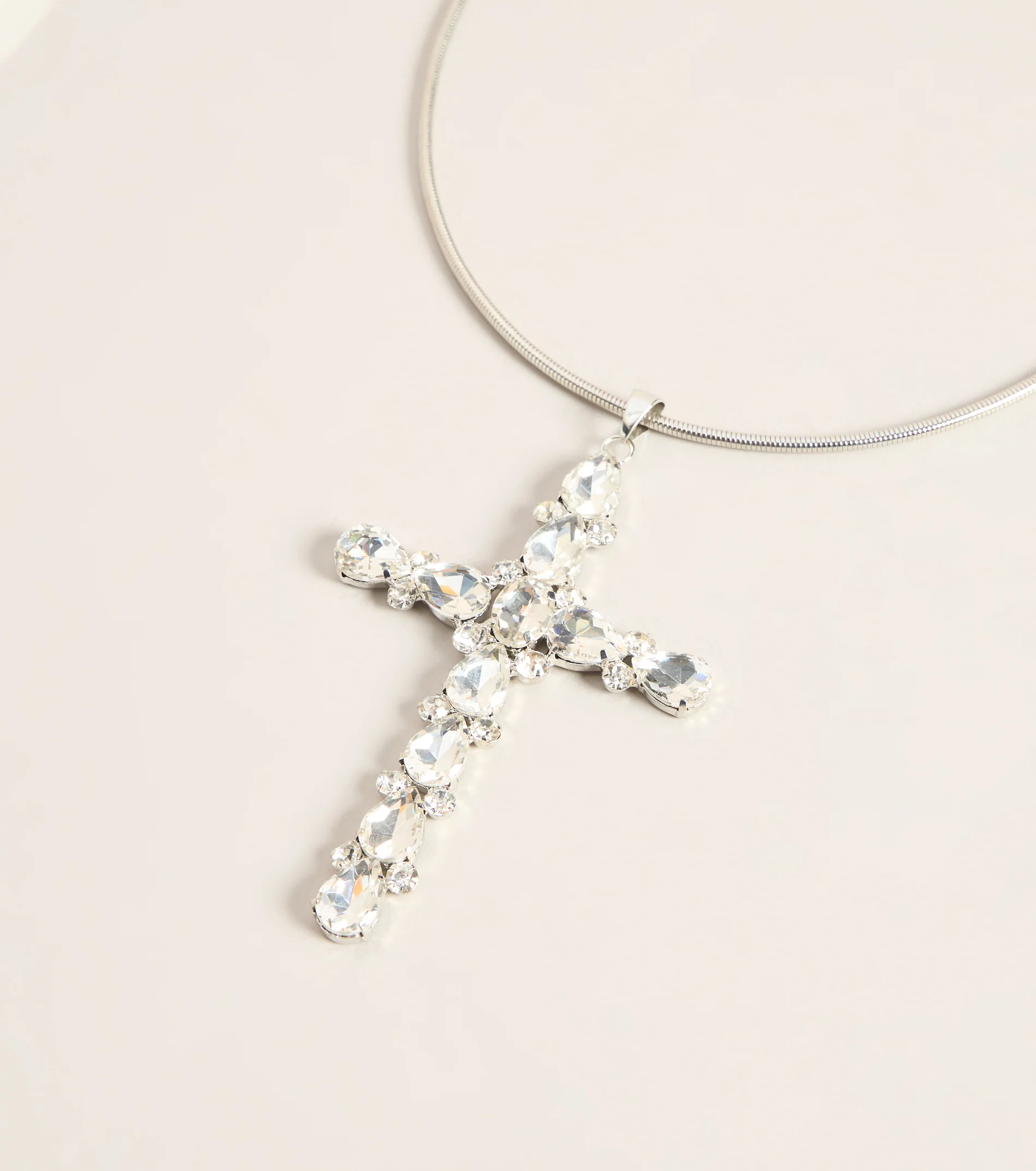 Cross My Mind Rhinestone Chain Necklace