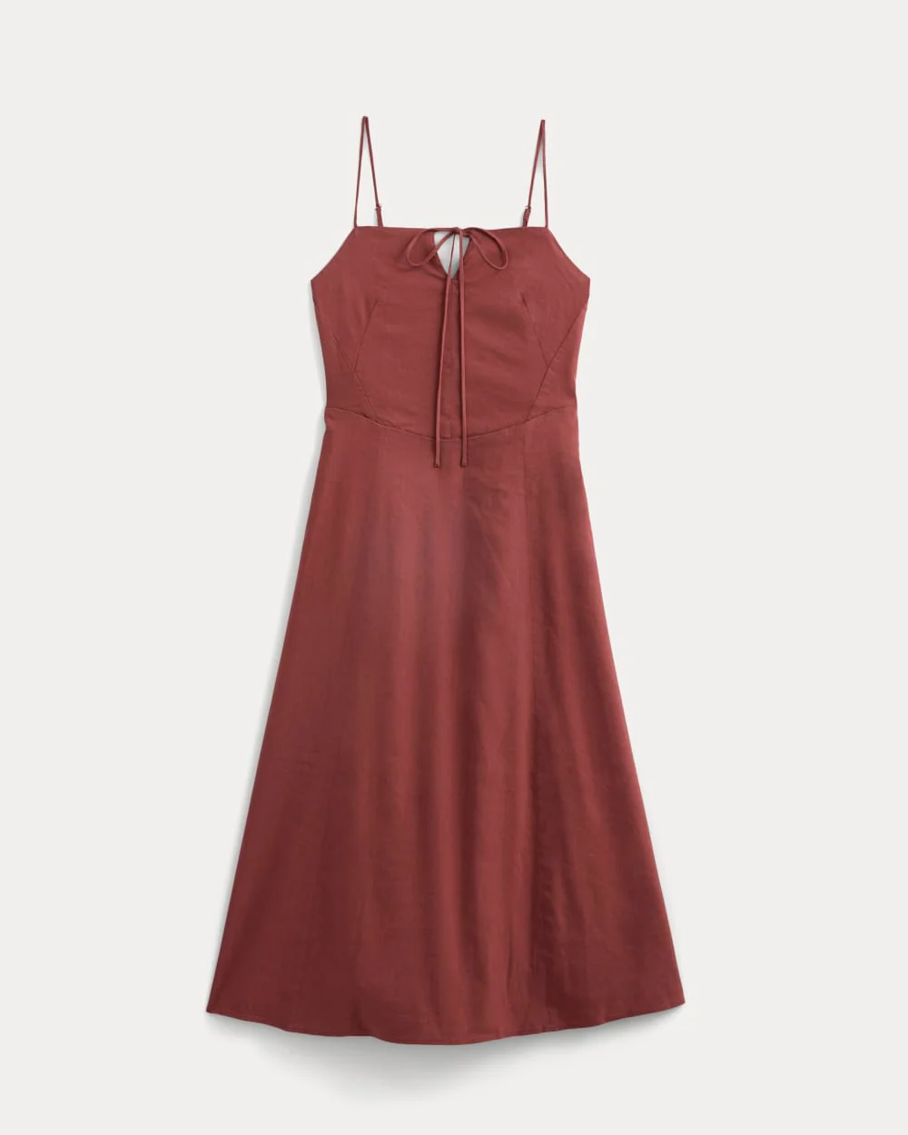 Tie-Neck Dress in Stretch Linen | Henna Red