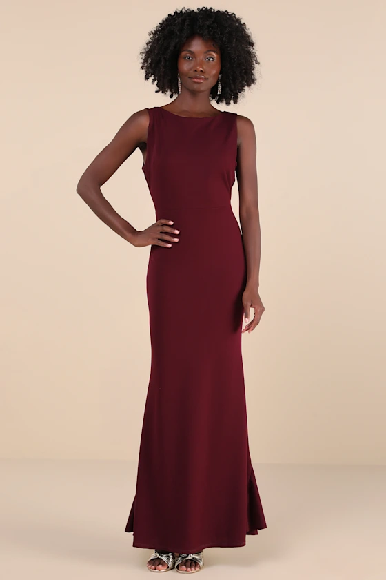 Exquisite Refinement Plum Purple Backless Bow Ruffled Maxi Dress