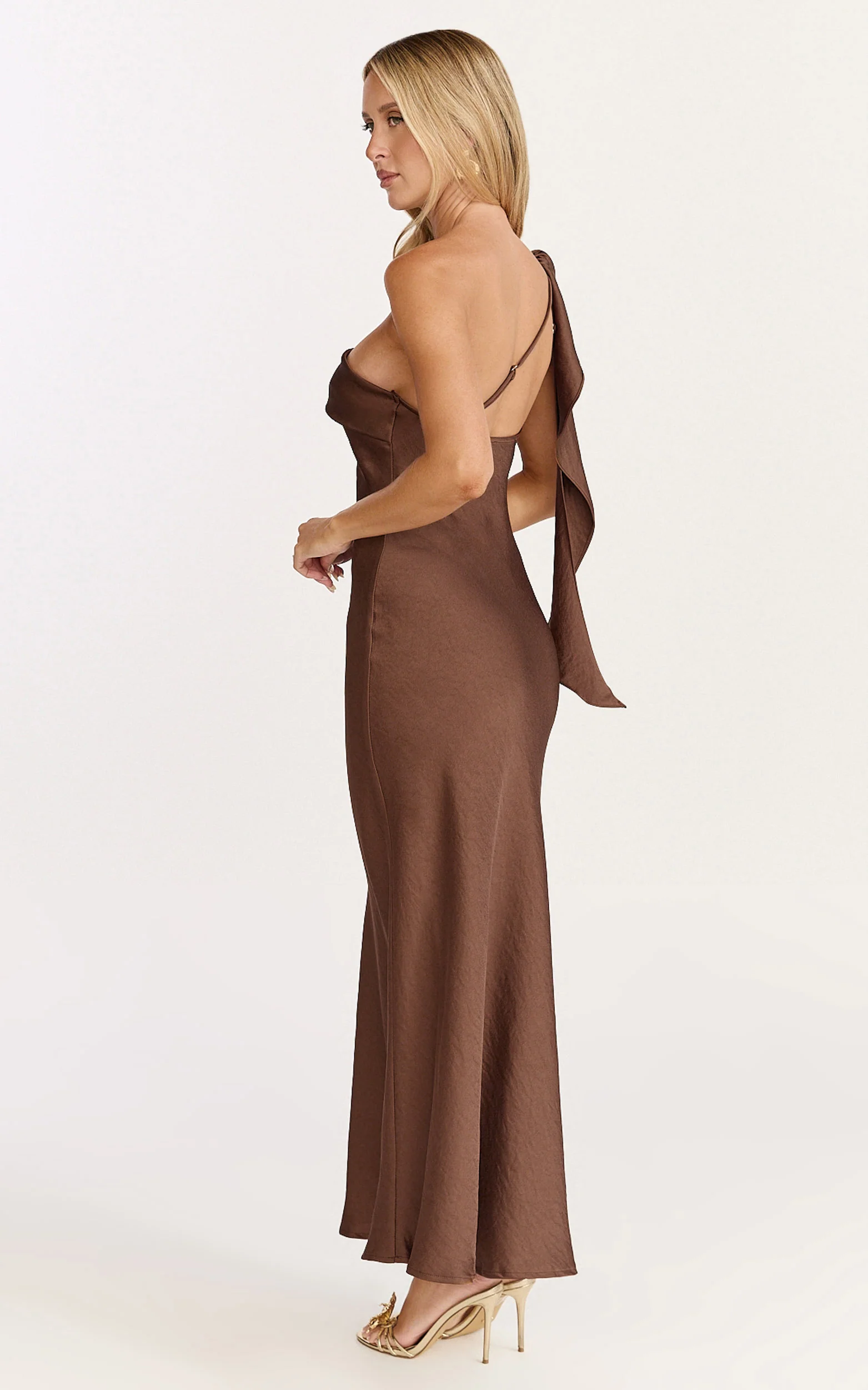 One Shoulder Slip Dress in Chocolate