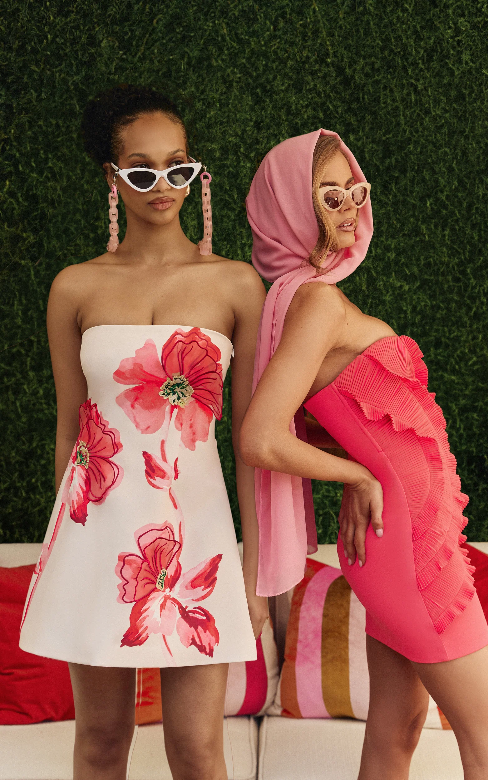 Strapless Floral Print Embroidered Dress in Water Colour Poppy Print