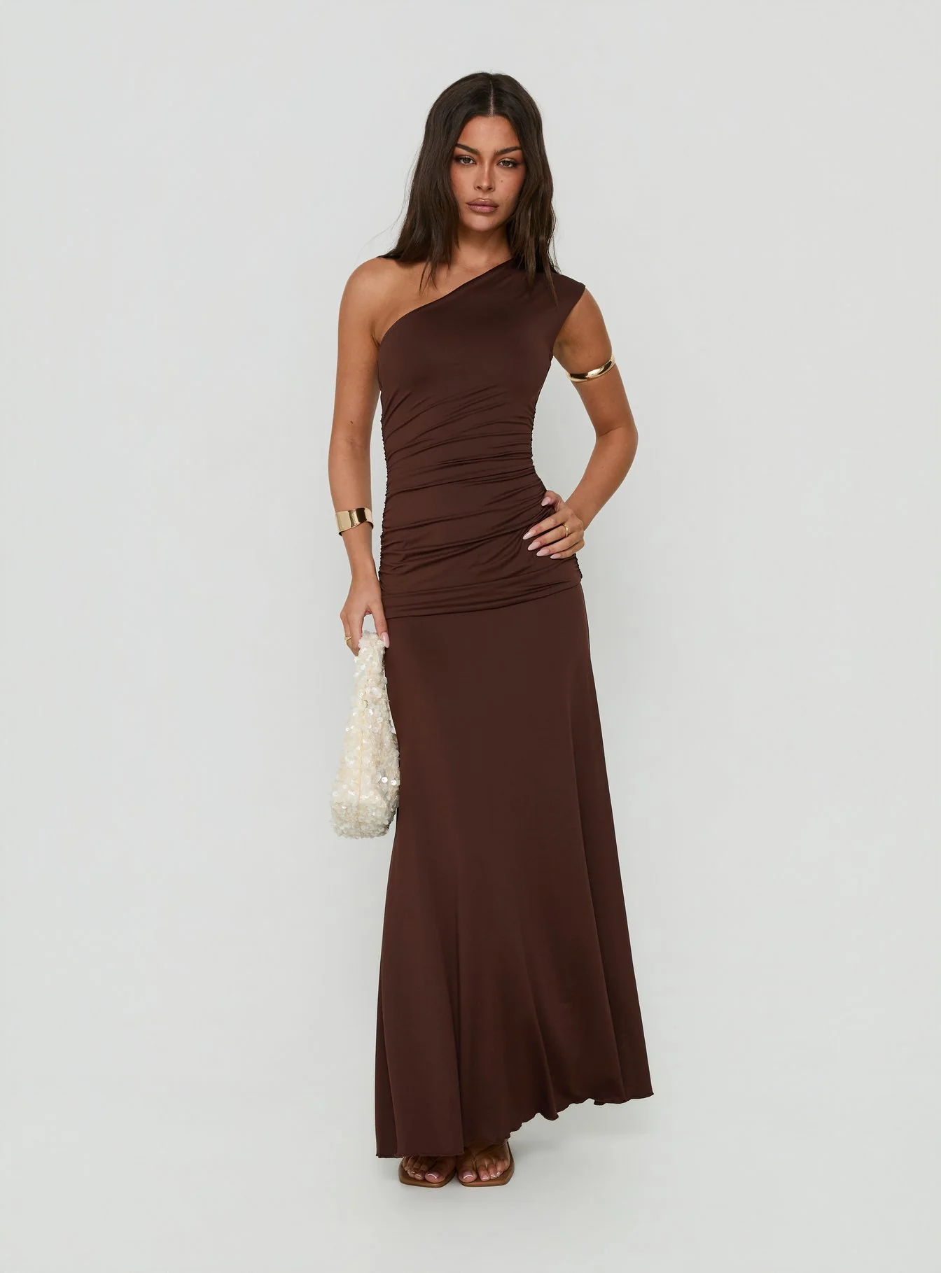 Gwenneth One Shoulder Maxi Dress Chocolate