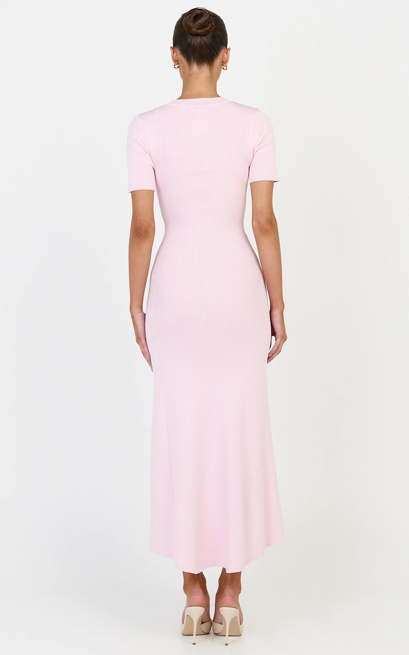 Knitted Crew Neck Short Sleeve Dress in Pink
