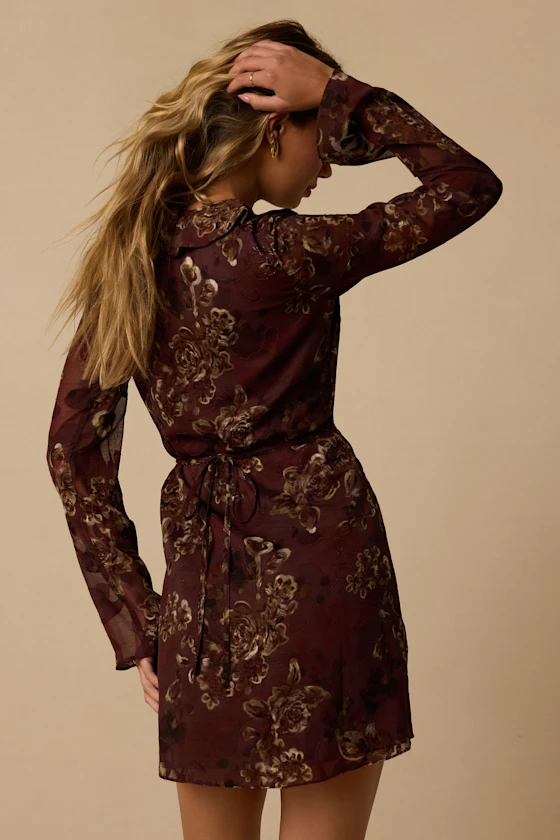 Cal Brown Floral Mini Wrap Dress