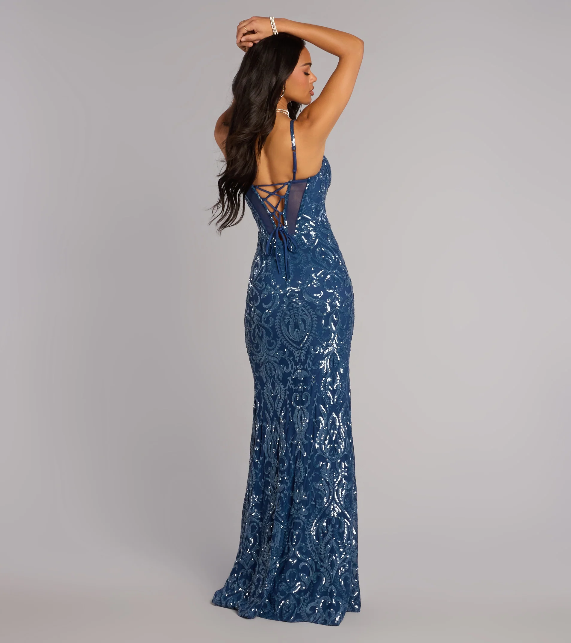 Shirley Sequin Corset Lace-Up Formal Dress