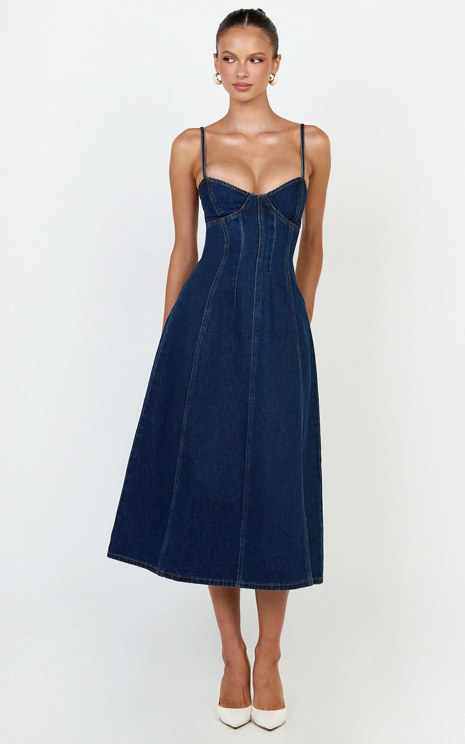 Recycled Denim Fit and Flare Dress in Indigo Wash
