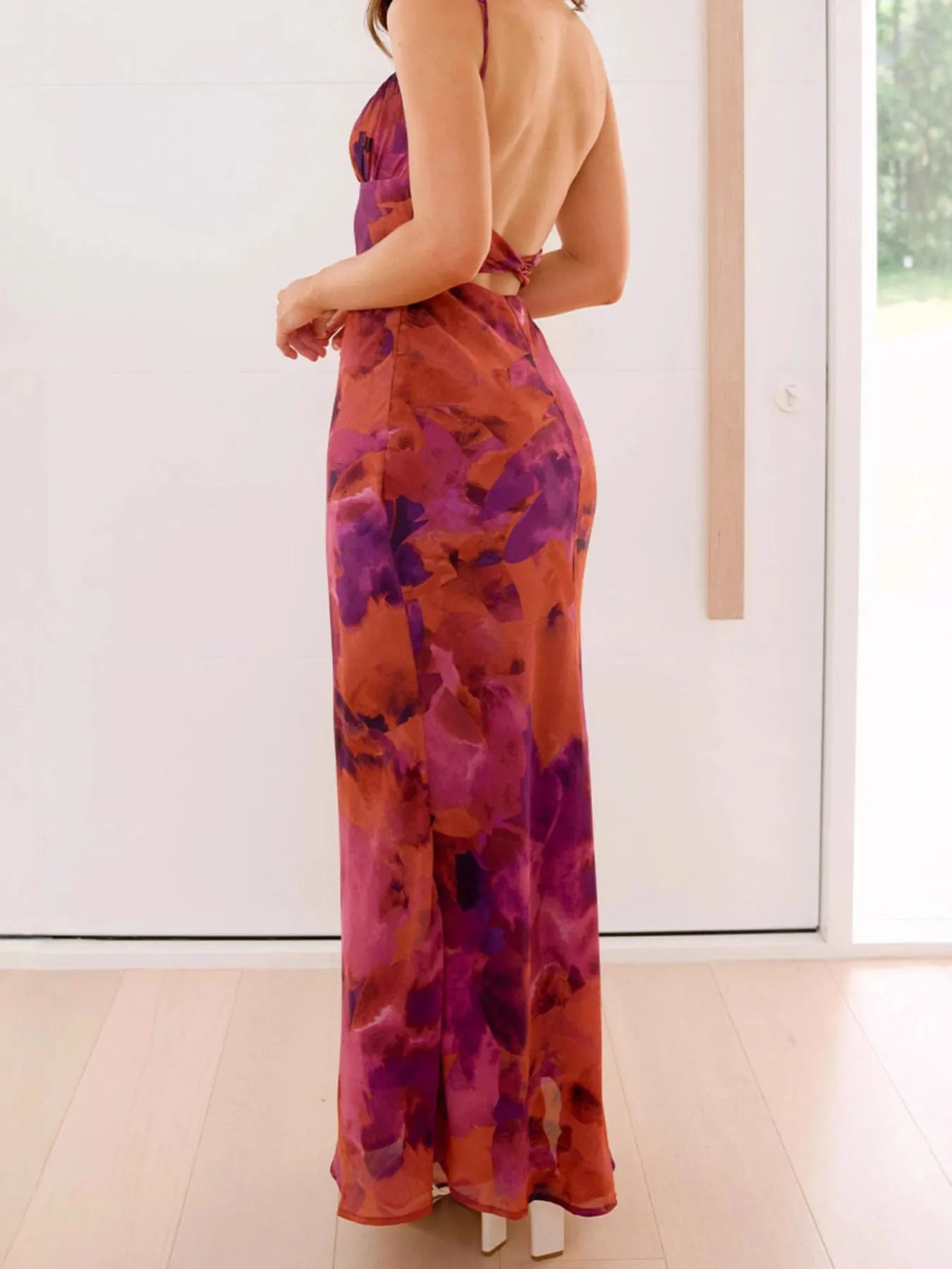 Cutout Printed Cami Maxi Dress