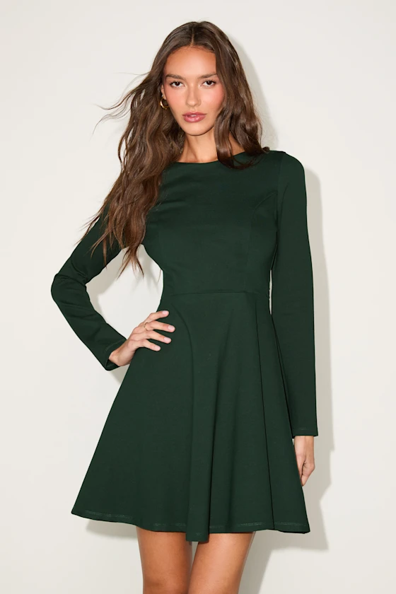 Forever Chic Dark Green Long Sleeve Dress