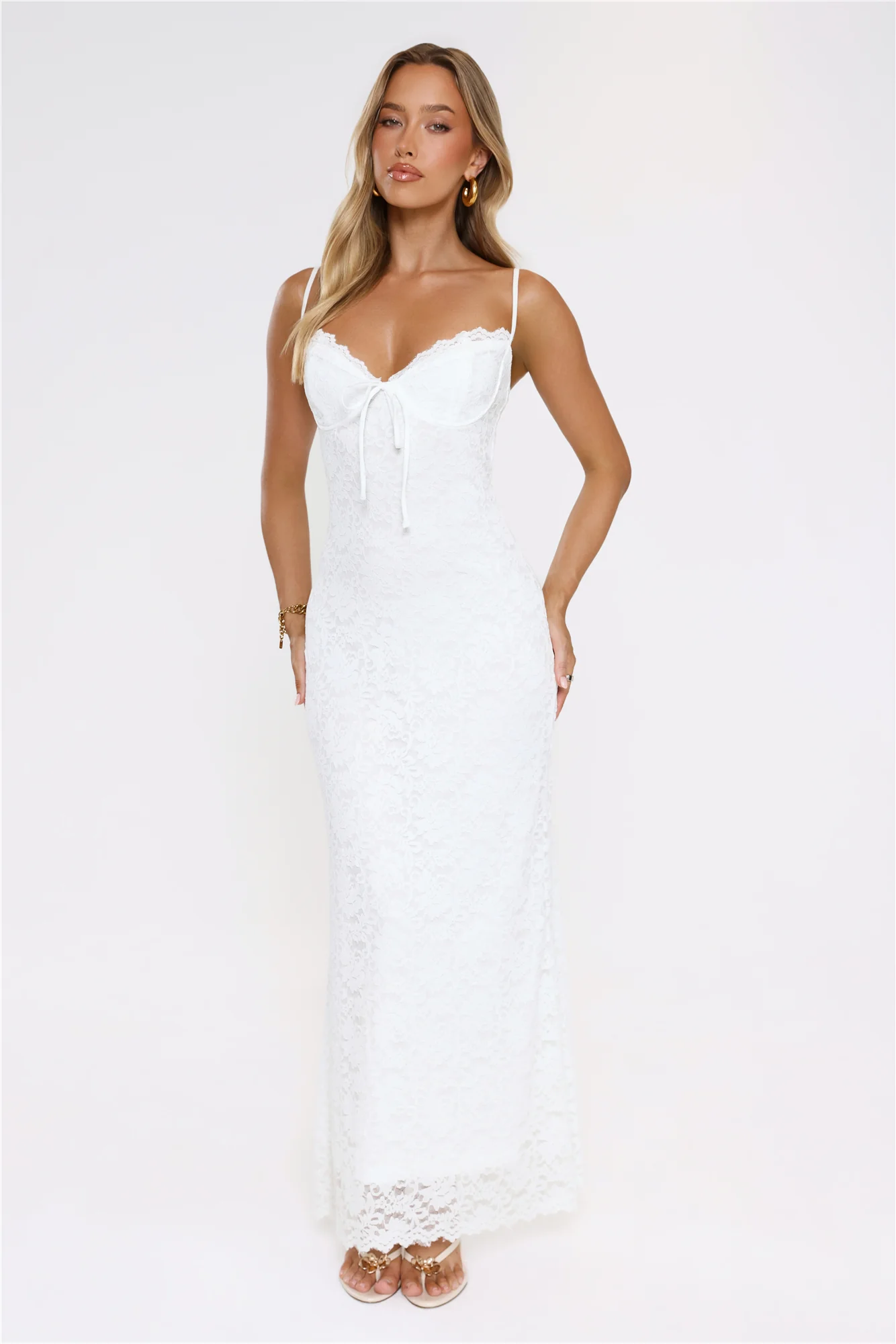 Moonlit Veil Lace Maxi Dress White
