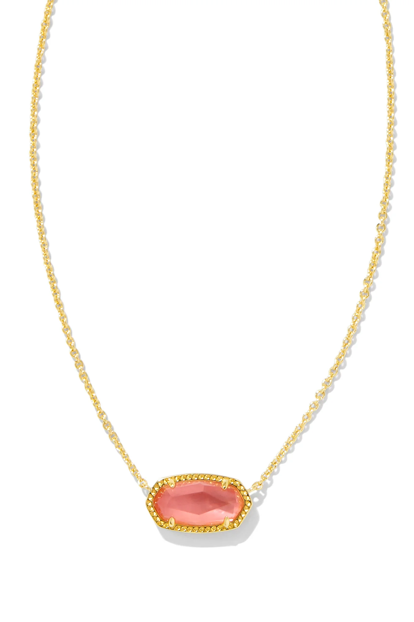 ELISA PENDANT NECKLACE GOLD CORAL PINK MOTHER OF PEARL ￼