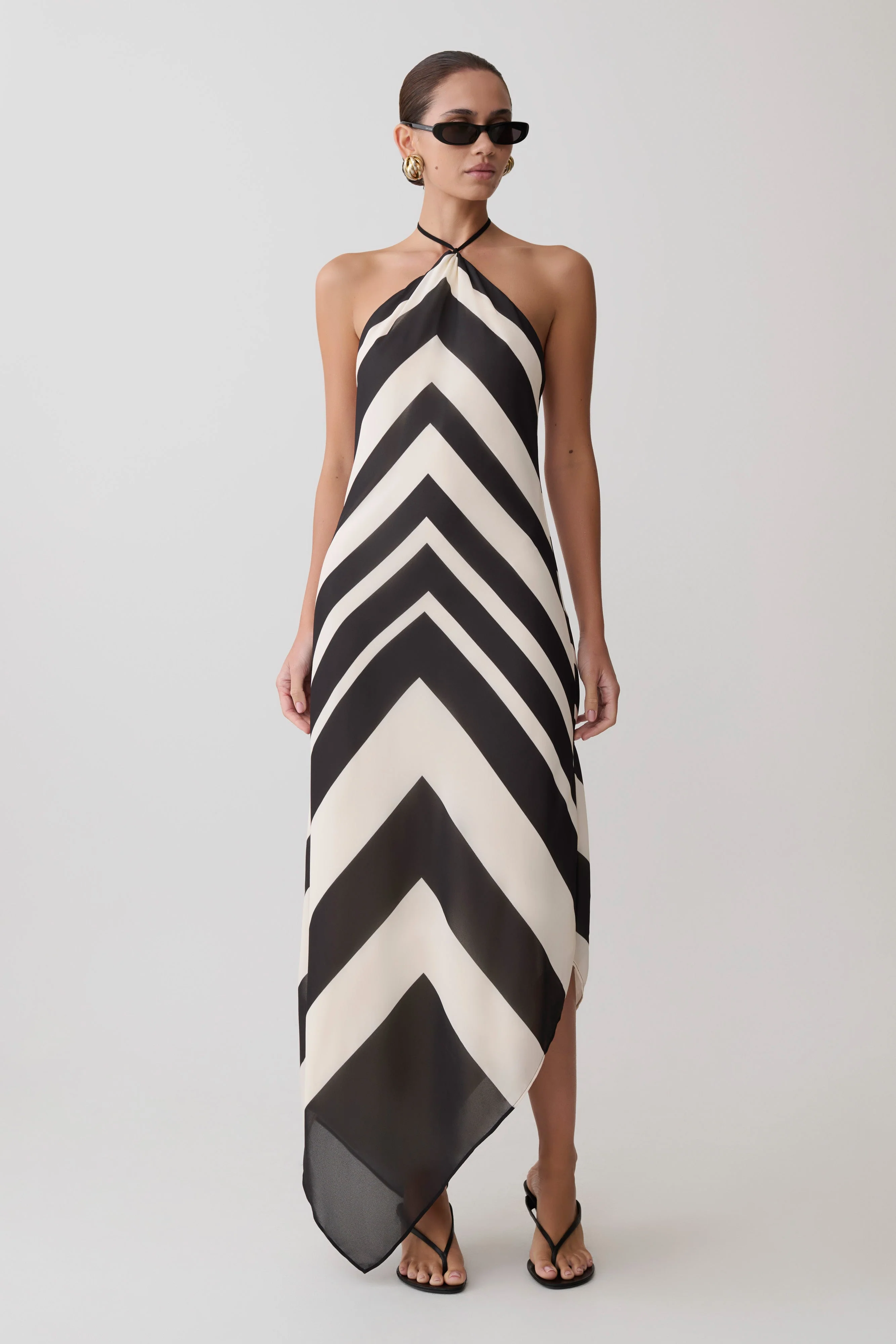 Hope Satin Halter Midi Dress - Black/White