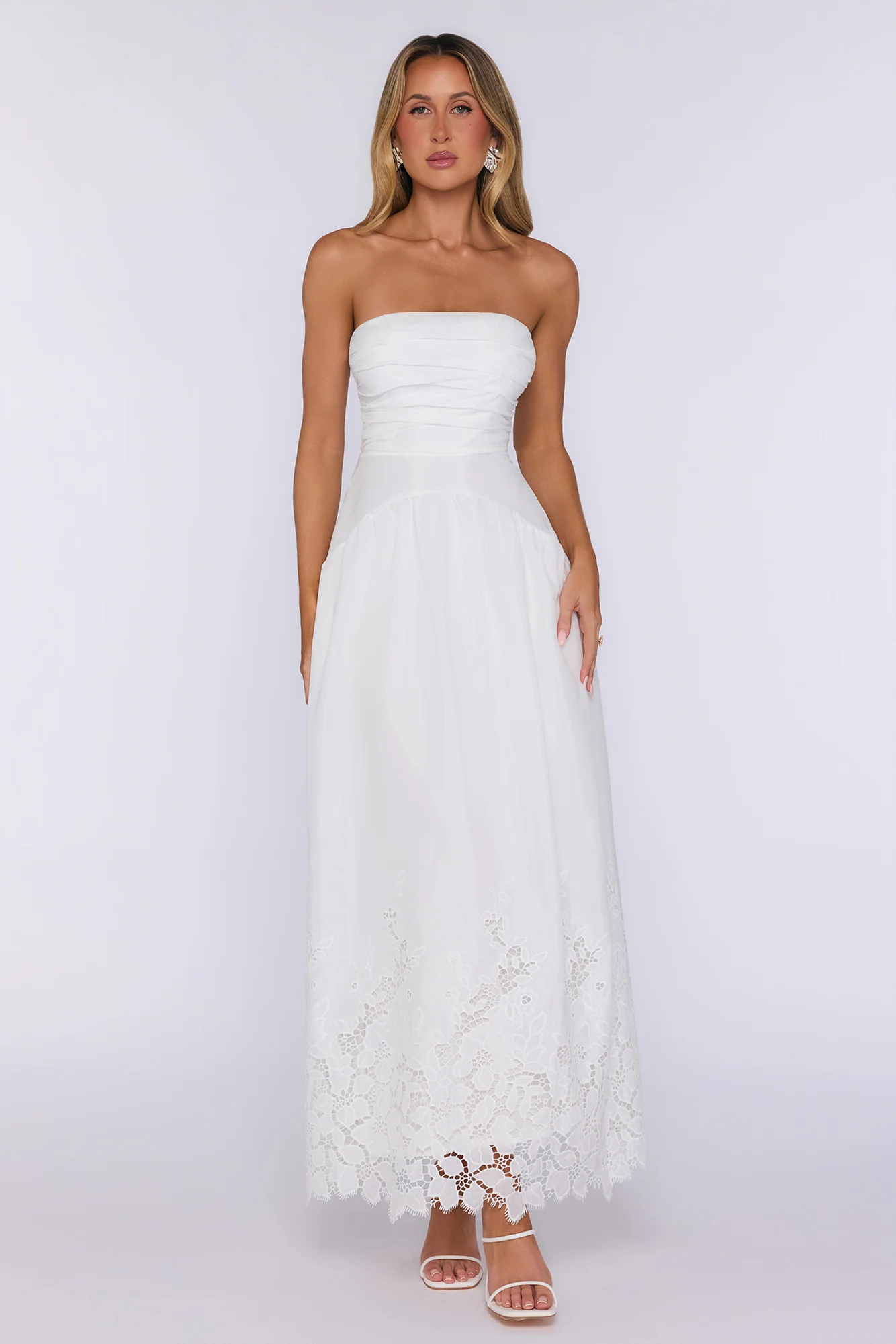 Entrance Moment Strapless Maxi Dress White