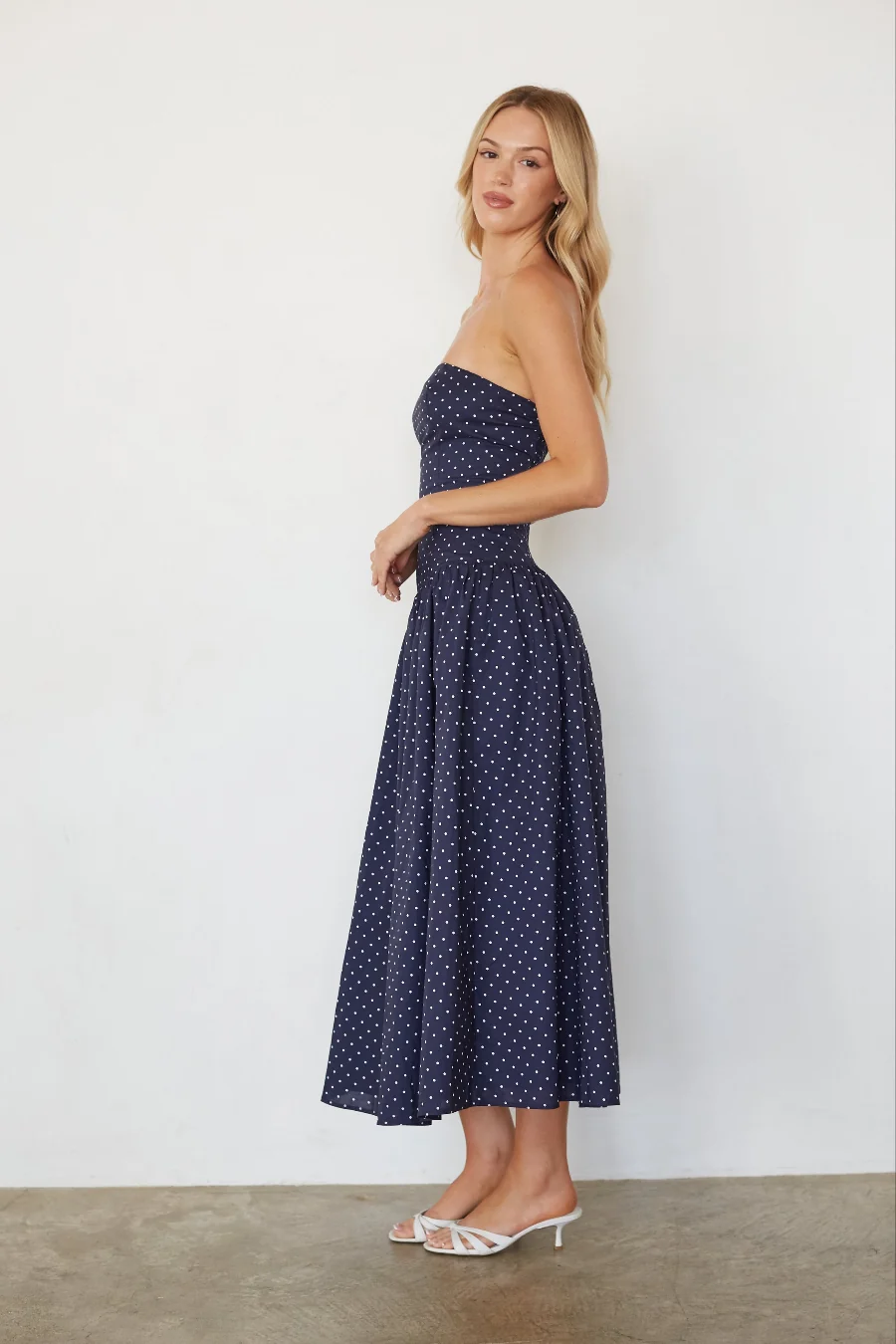 Joey Polka Dot Navy Midi Dress