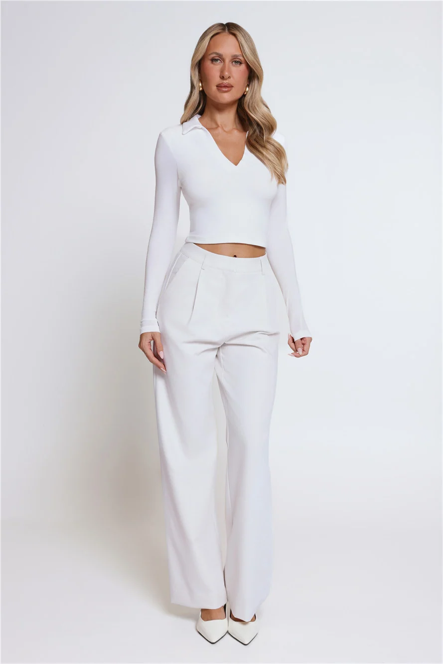 BASE Form Luxe Knit Collared Long Sleeve Top White