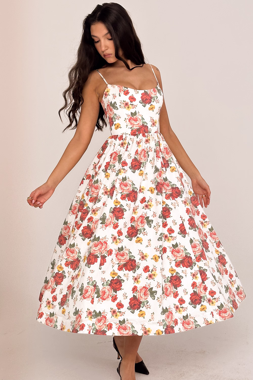 italian rose print cotton corset sundress