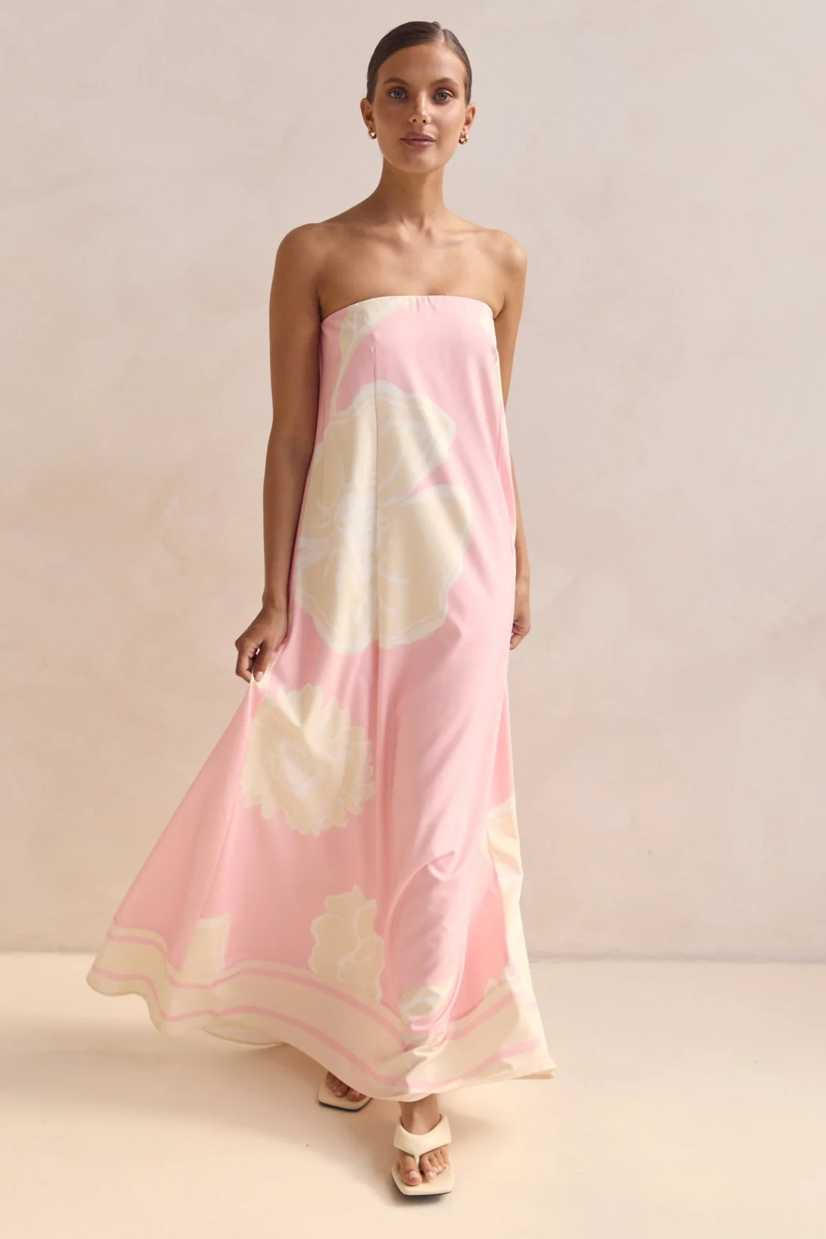 Smocked Printed Tube Maxi Dress