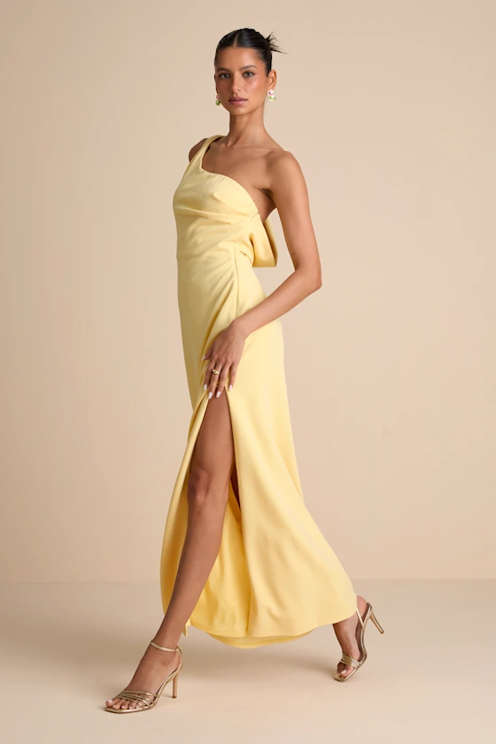 Maevyn Light Yellow Cowl Back Column Maxi Dress