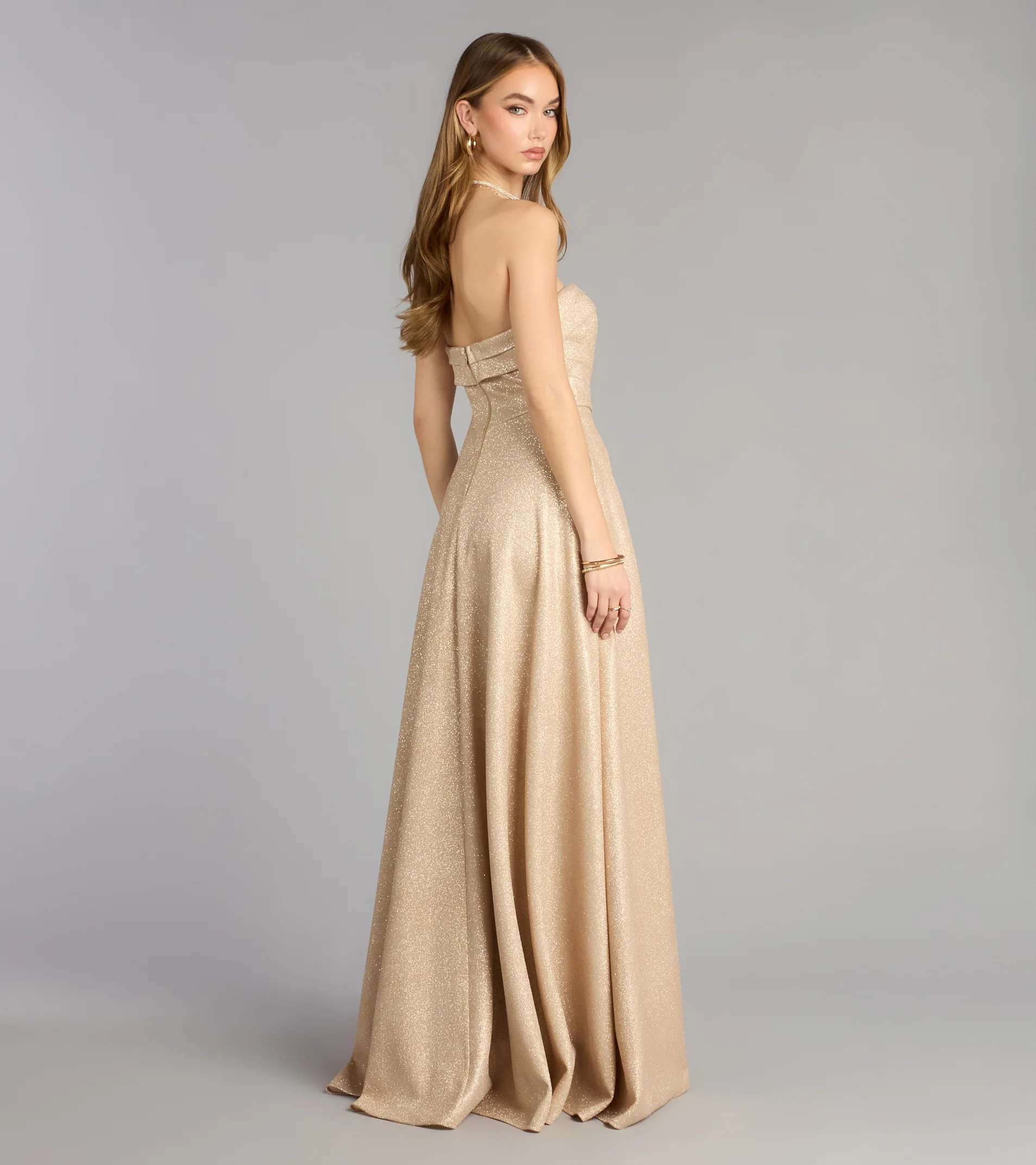 Klaudia Glitter A-Line Slit Formal Dress